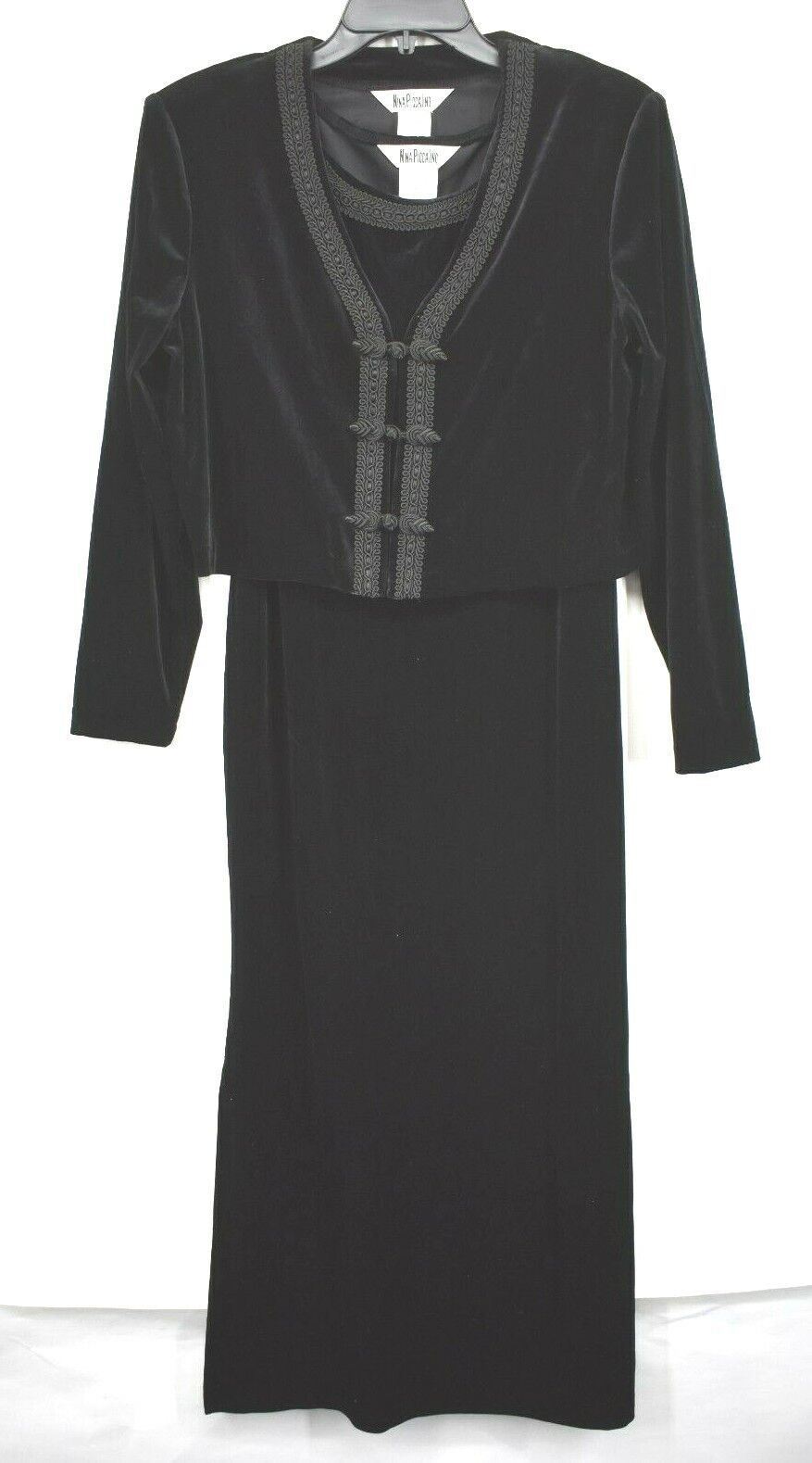 Vintage Nina Piccalino Dress Jacket Set Embroidery Black Velvet Women 10