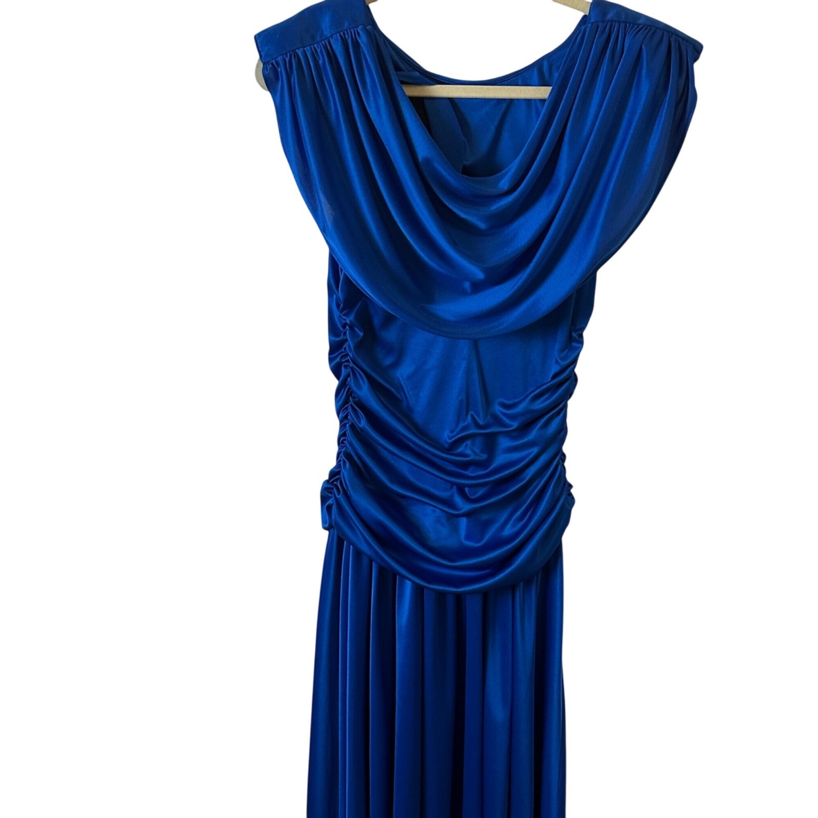 Night Scene Size 6 Vintage Party 1980s-1990s Dress Ruched Waist Blue Polyester