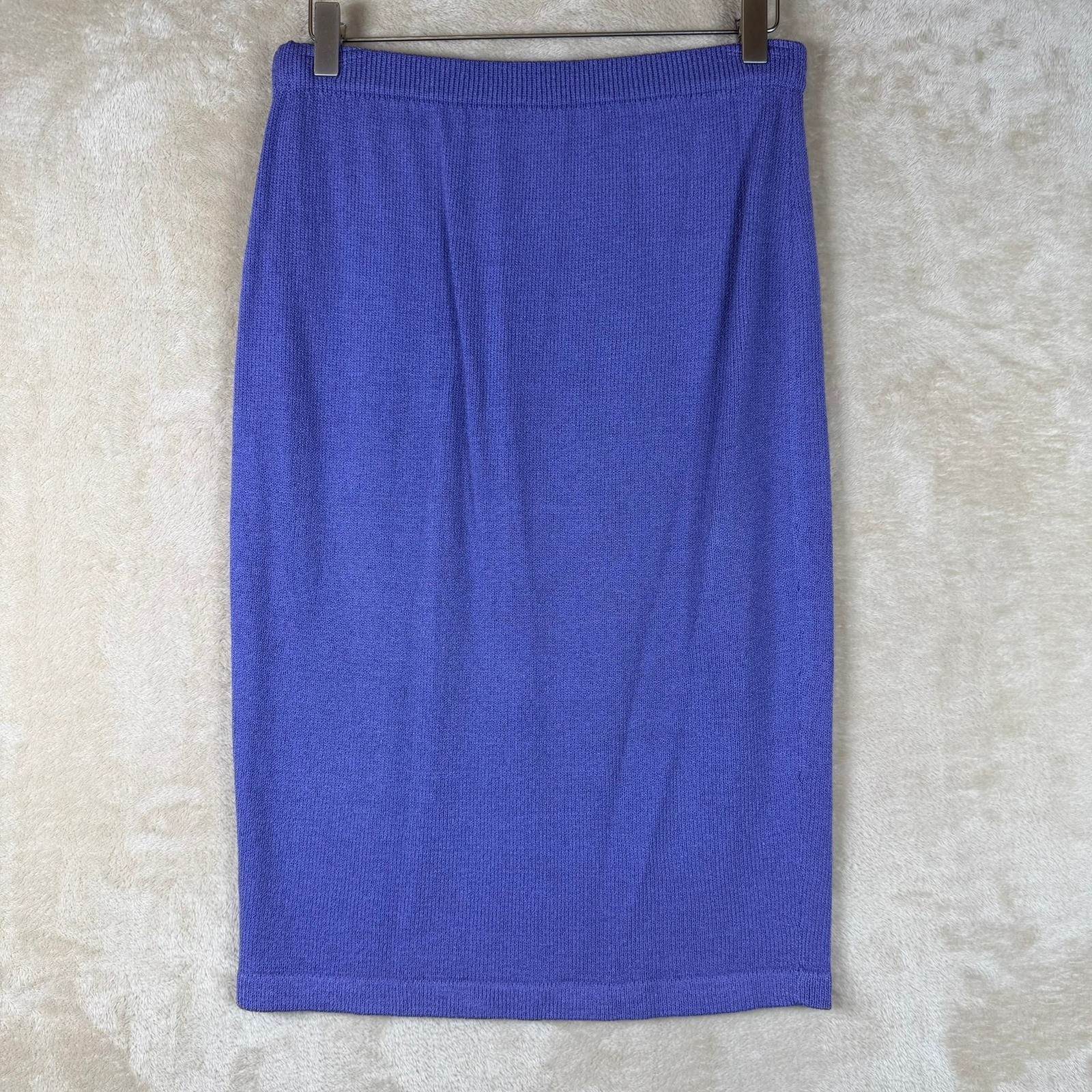 Vintage J.S.S. Purple Wool Blend Knit Skirt Suit Set Gold Crest Buttons Size S