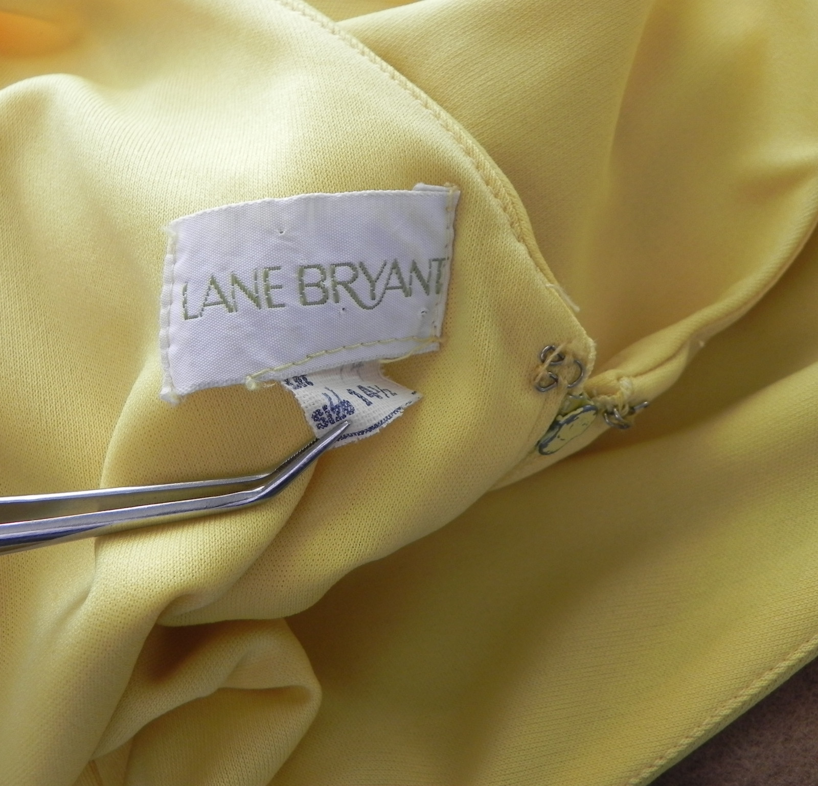 Vtg Lane Bryant 2 PC Long Sleeve Tunic /Maxi Dress Chiffon/Jersey Yellow Size 10