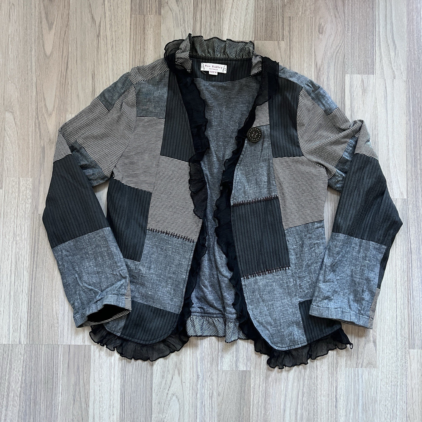 Vintage Grey and Black Patchwork Short Jacket, By Boo Radley, Woman’s Medium
