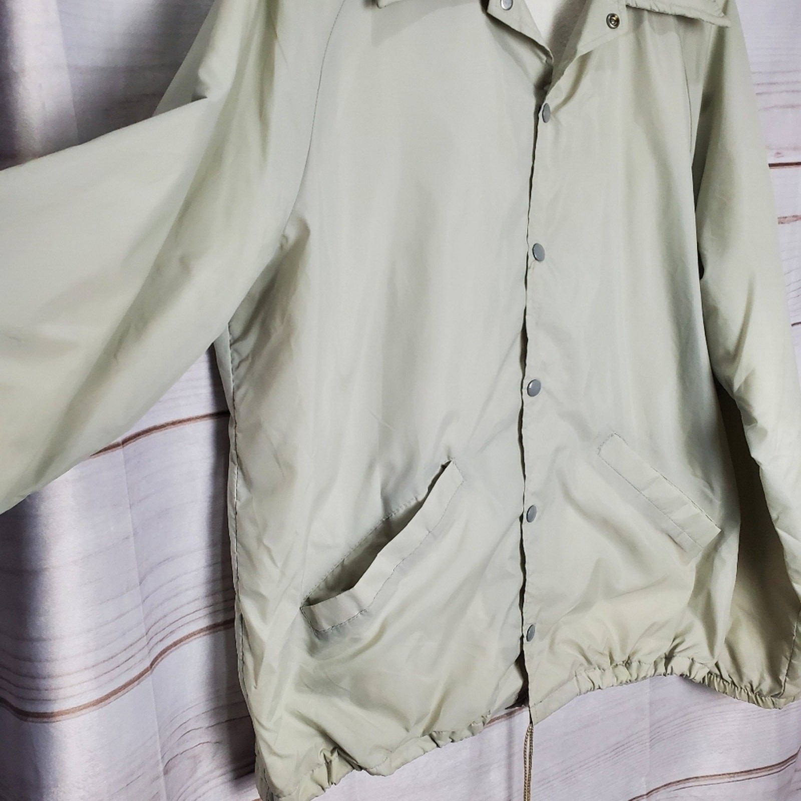 Vintage 80s Light Gray Snap Button Collar Lined Coaches Jacket Size XL