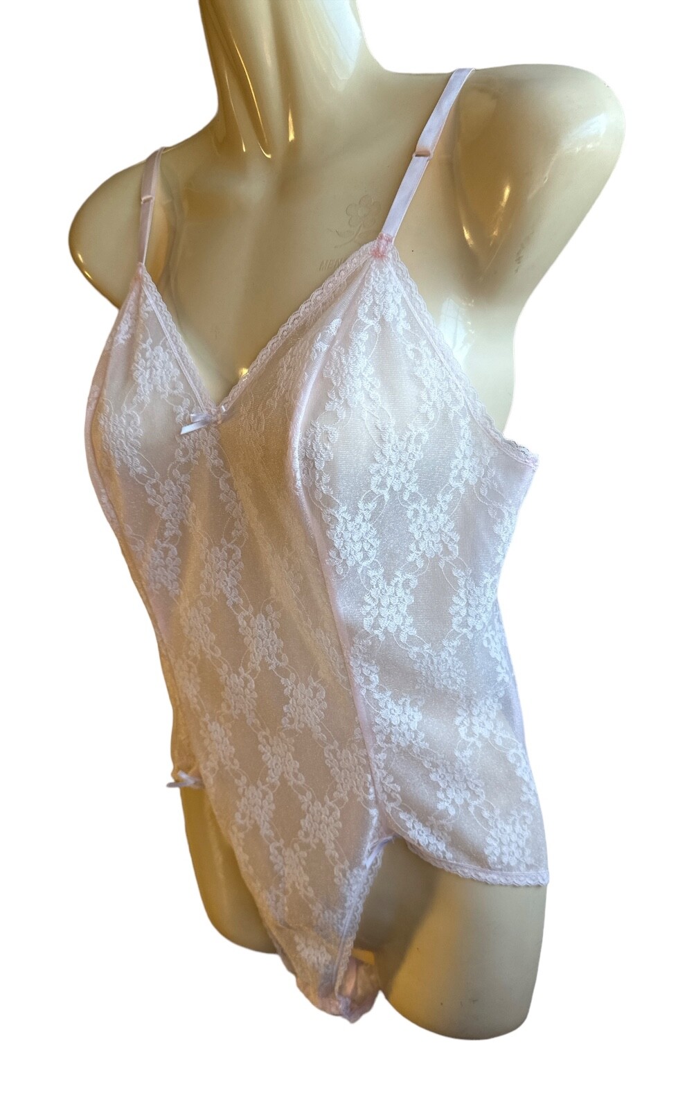 Women’s 2pc Vintage Samye Teddy Lingerie Sheer Soft Floral Lace and Robe Size Sm