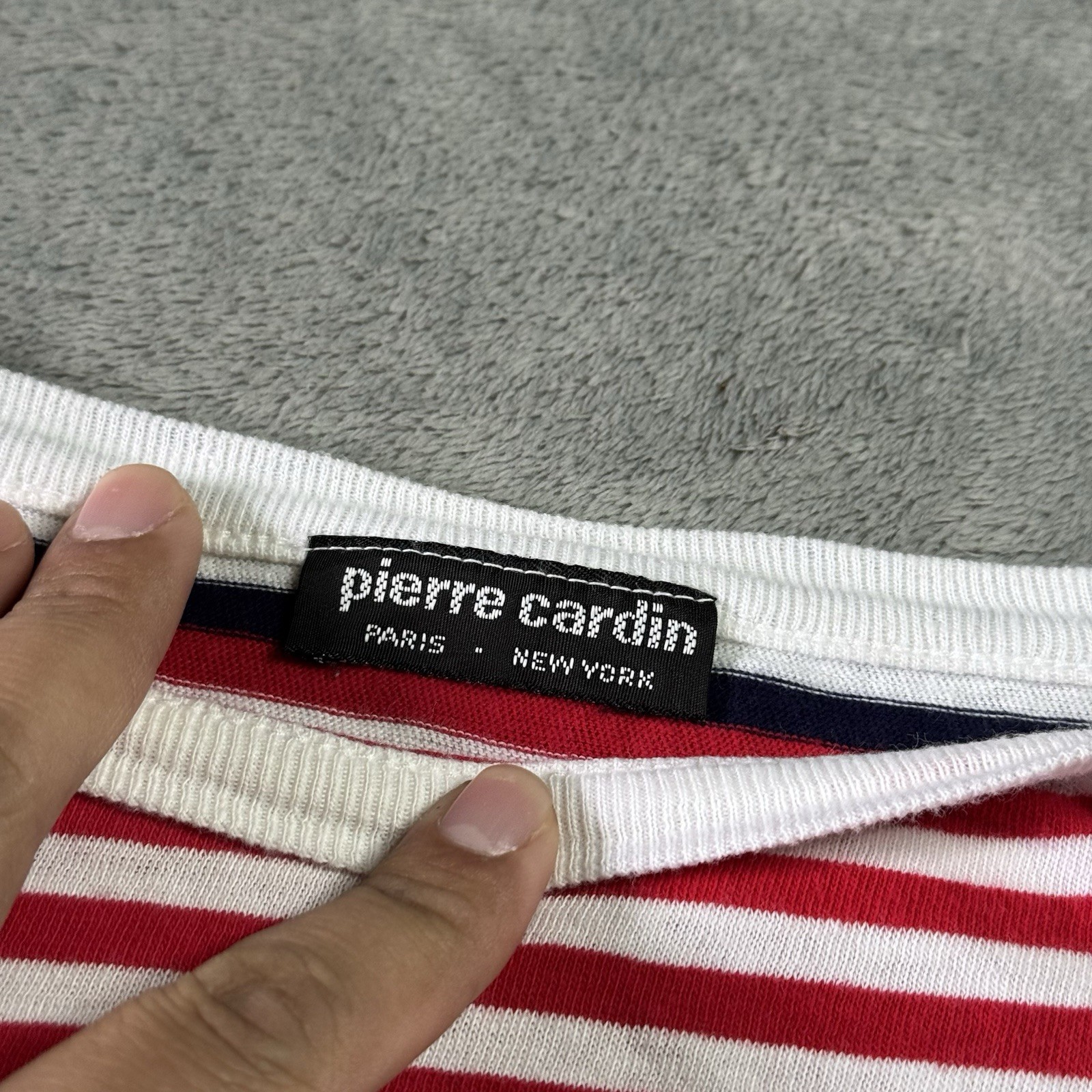 VTG 90s Pierre Cardin Boxy Striped Boat Neck Tshirt Womens M Oversized Retro