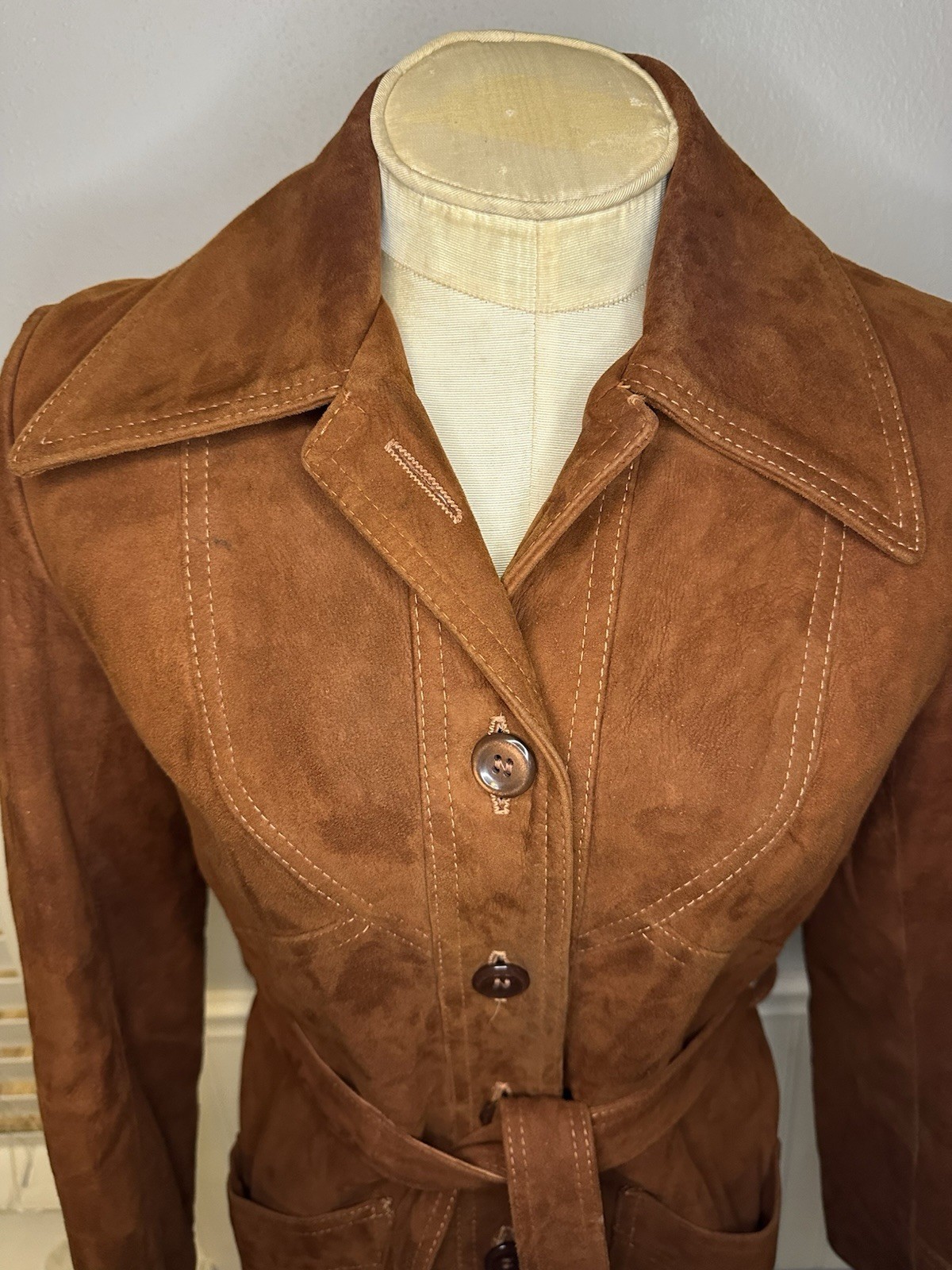 New England Sportswear Company Suede Leather Mahogany Belted Coat Women’s Size 8