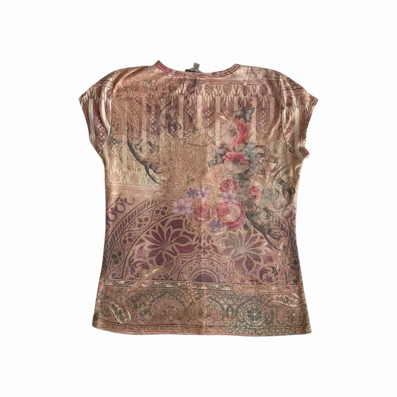Vintage Suzie Embellished Graphic Floral Print Shirt Pink Multicolor Size S