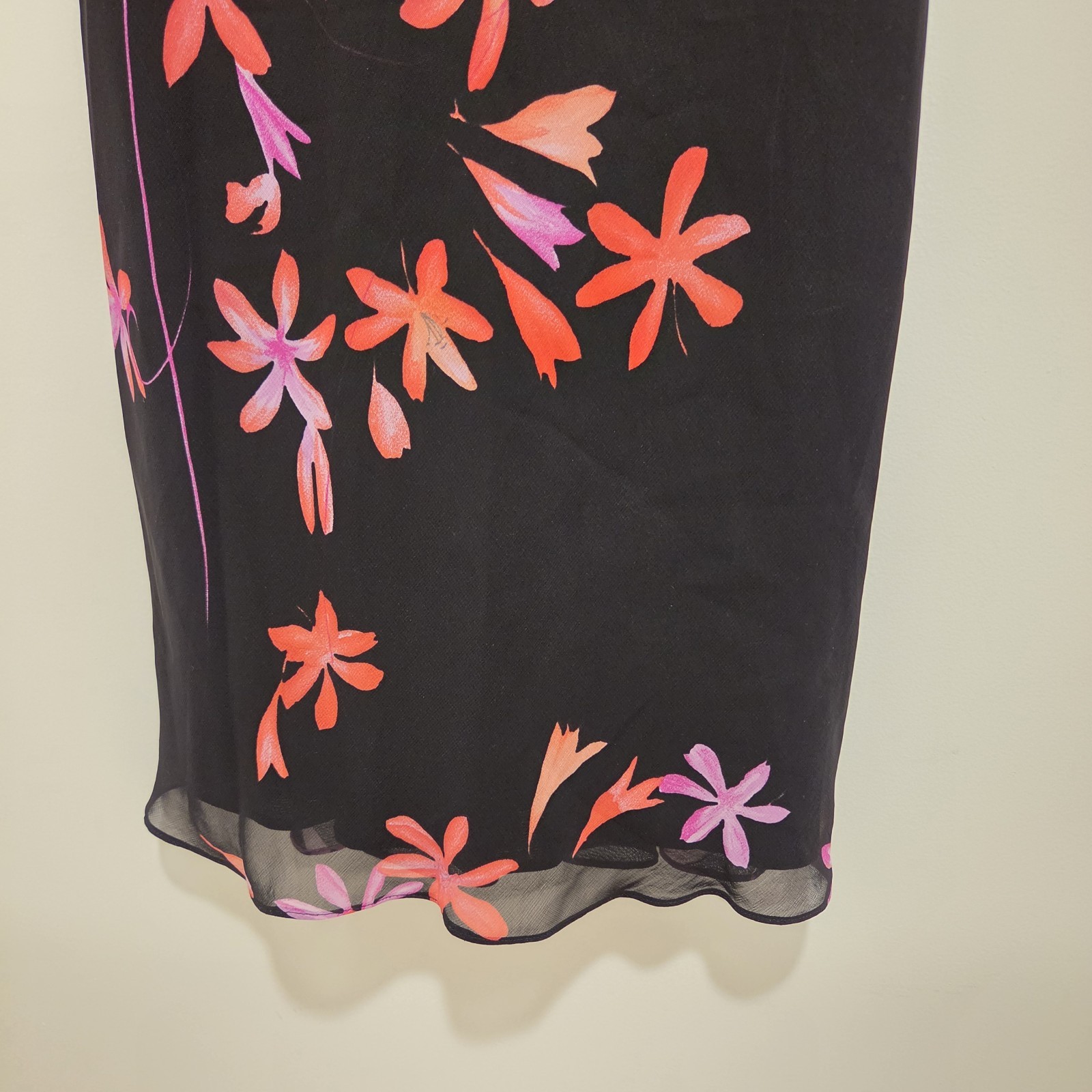 Vintage Y2K 90s Floral Dress 6 Spaghetti Strap Black Party Vacation Flutter Hem