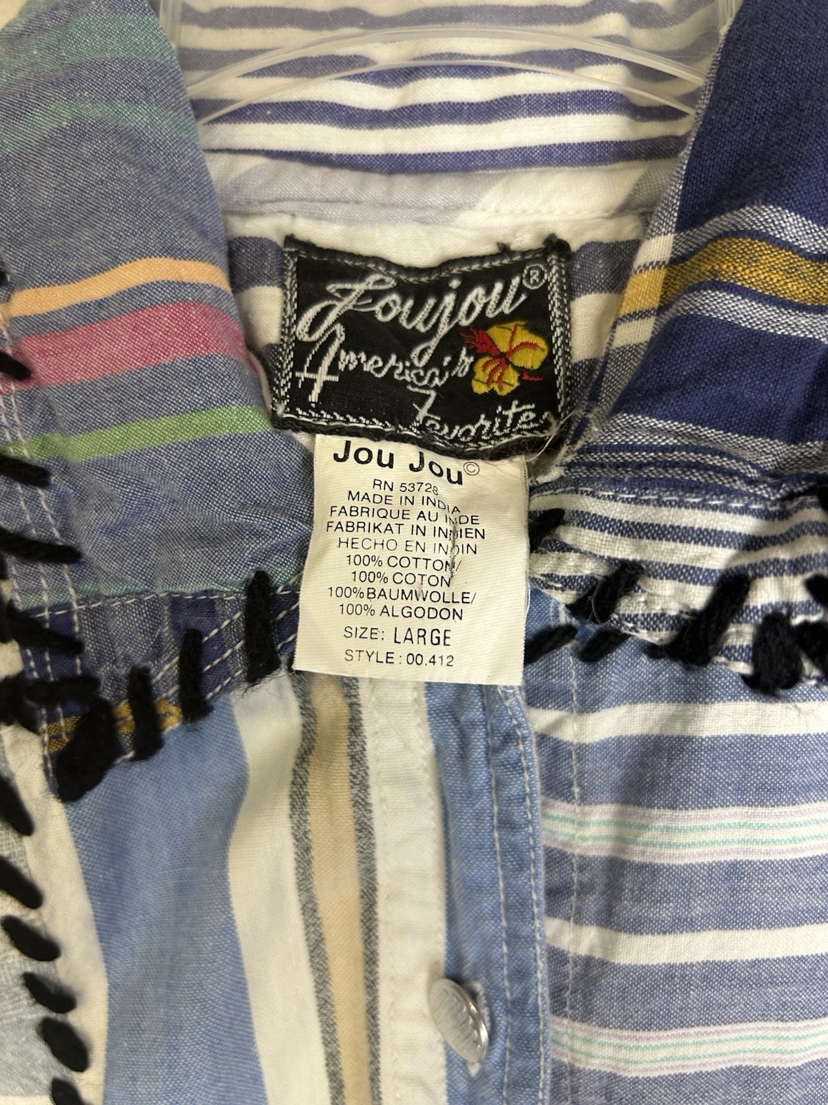 Vintage 90s Jou Jou Patchwork Embroidered Sleeveless Top Vest Button Up L Boho