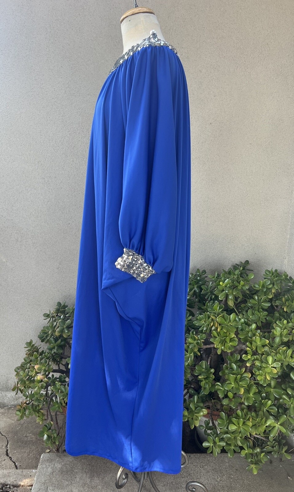 Vtg Evening Kaftan Royal Blue Polyester Sequins Trim OS My Kinda Gal