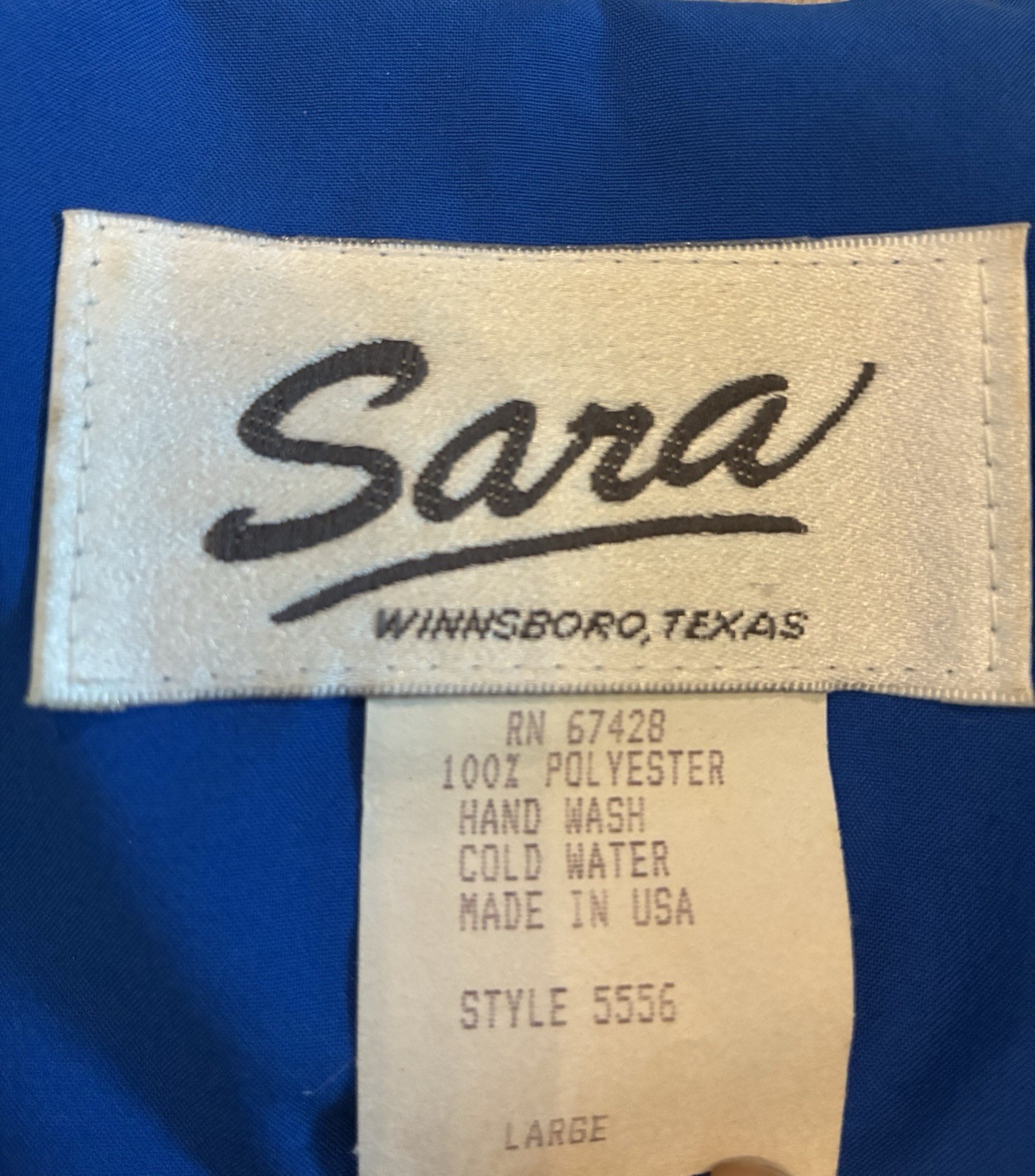 Vintage 80s Sara Colorblock Blouse USA Blue Geometric Smocked Top Women’s L
