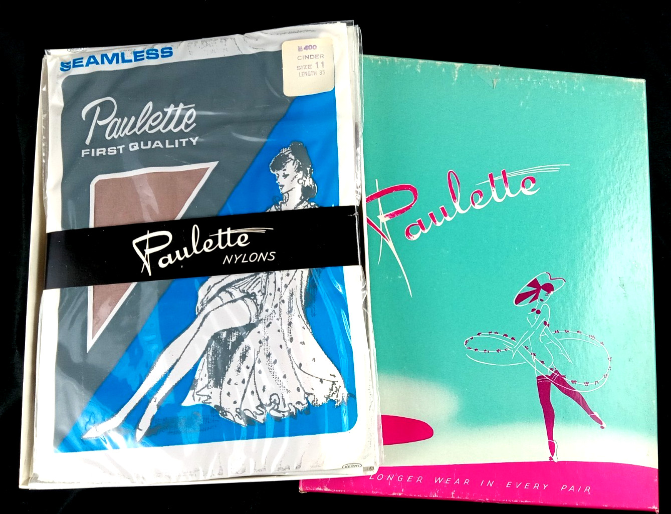 SZ 11×35 VTG FLAT KNIT SEXY RHT GARTER NYLON STOCKINGS 3 PR NEW IN PACKAGE MINT