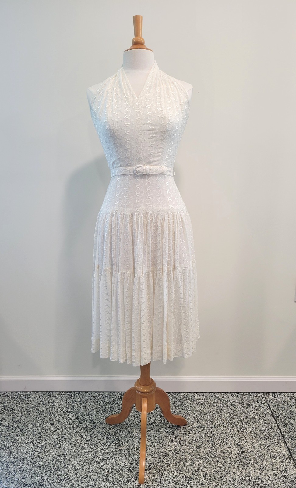VINTAGE White Lacy Summer Halter Dress Bolero 1950s Marilyn Monroe Size XS