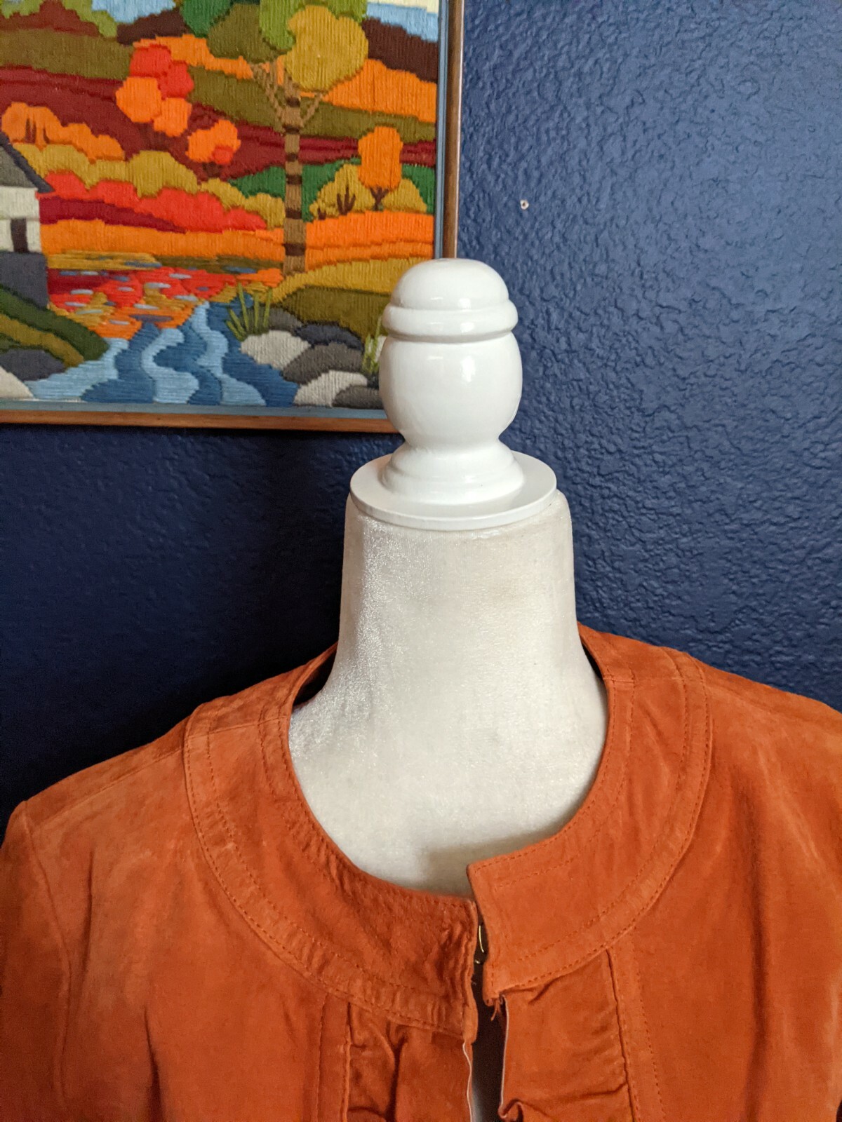 VTG Prosper & Devine Large Orange Leather Jacket Nautical Buttons Ruffle Medium