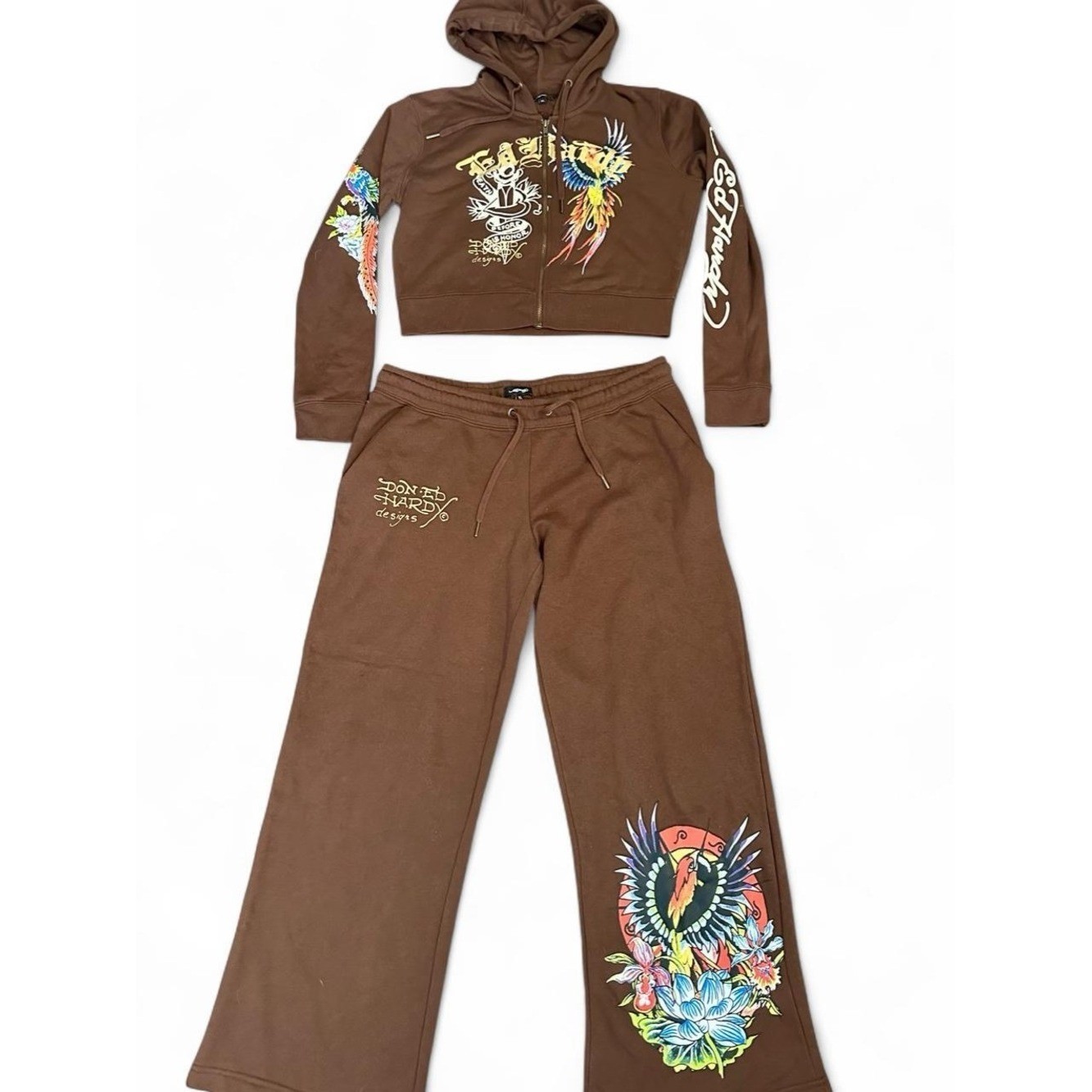 🤎 Vintage Ed Hardy Chocolate Brown Matching Tracksuit Set – XL