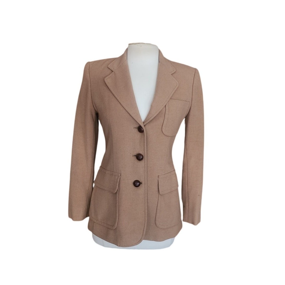 VTG 1990s Lauren Ralph Lauren Camel Wool Blazer Beige Riding Jacket Saipan 2P