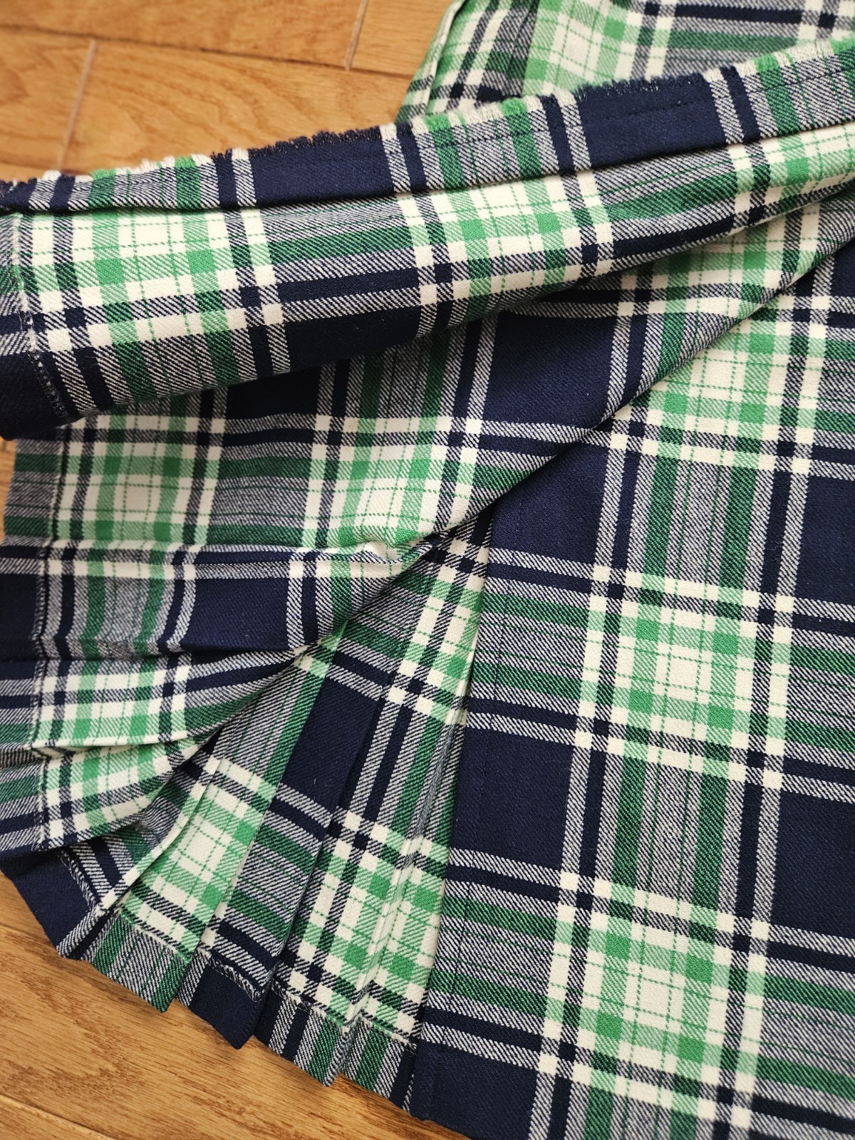 VTG Glenisla Classic Skirt Long Kilt Tartan Pleated Wool Green Navy Women 12