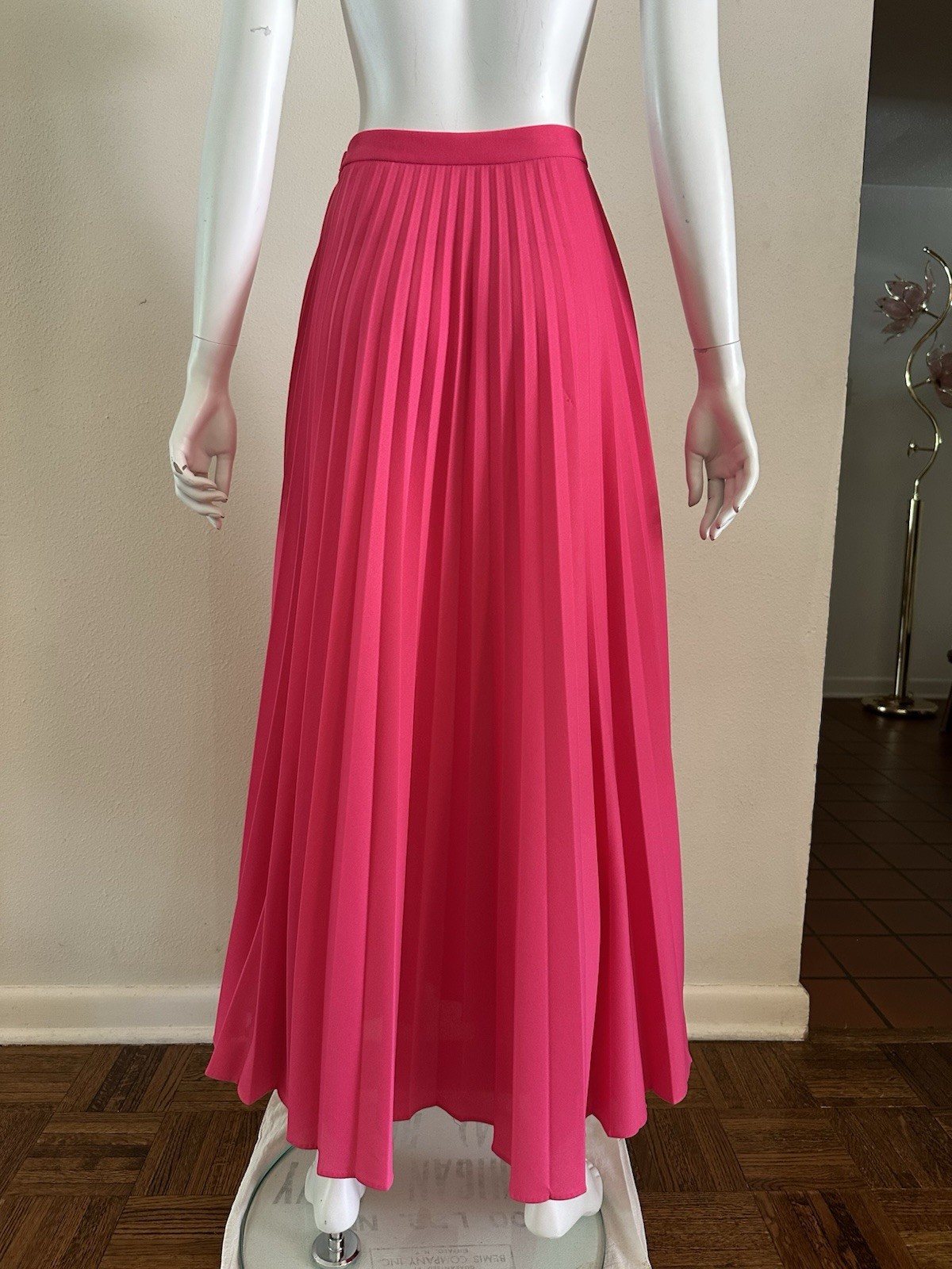 1970s Hot Pink Neon Knife Pleated Maxi Skirt Miss Shaheen Hawaii Resort S 6 VTG