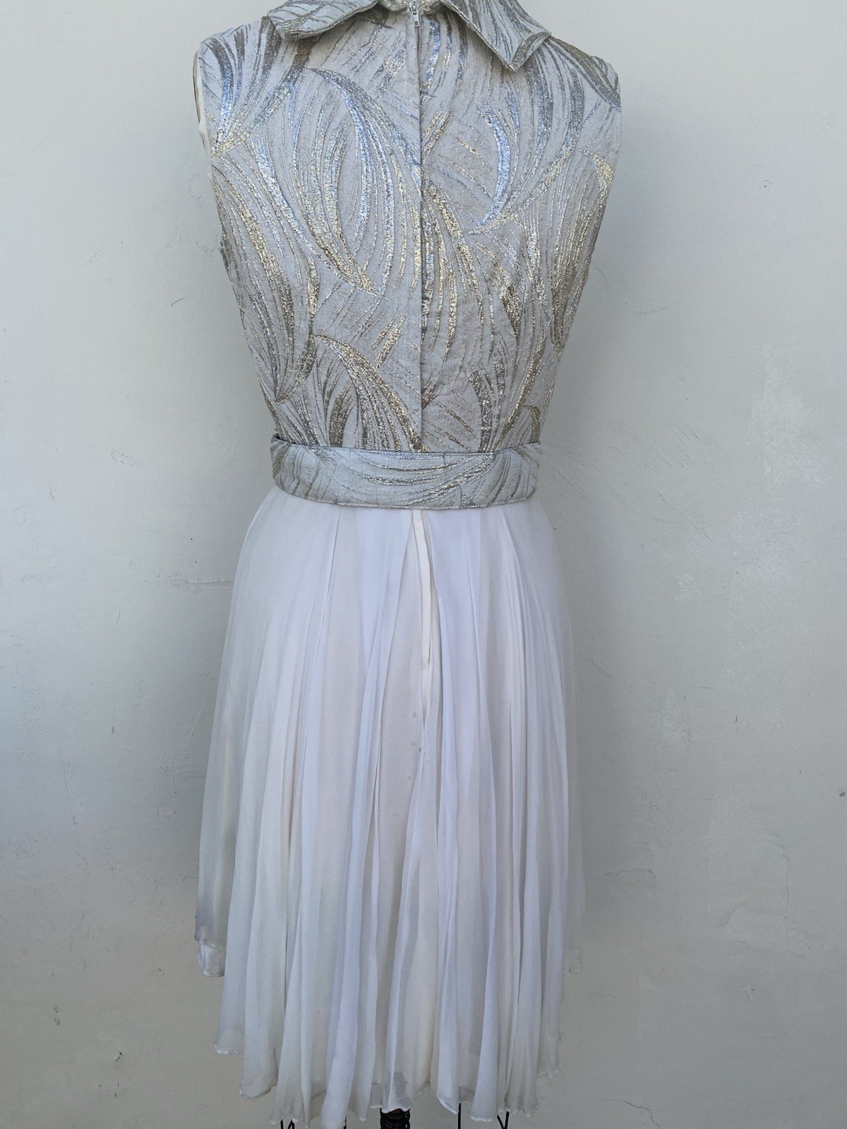 Vintage Elinor Gay Silver Threads with Cream Skirt Cocktail Dress