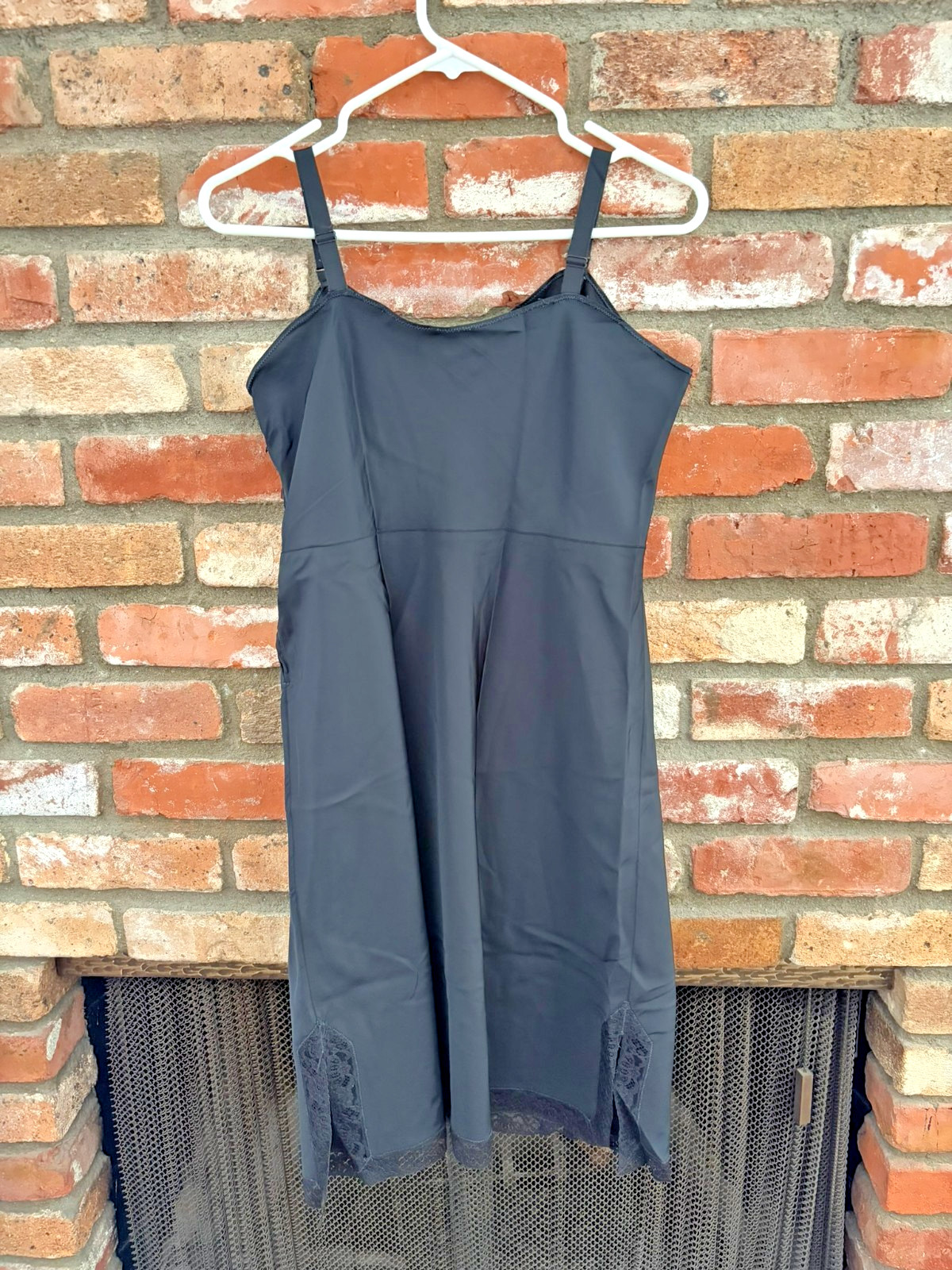 Elegant, Vintage 1980s Black Taffeta Slip (Dress) with Side Zipper, Size 38