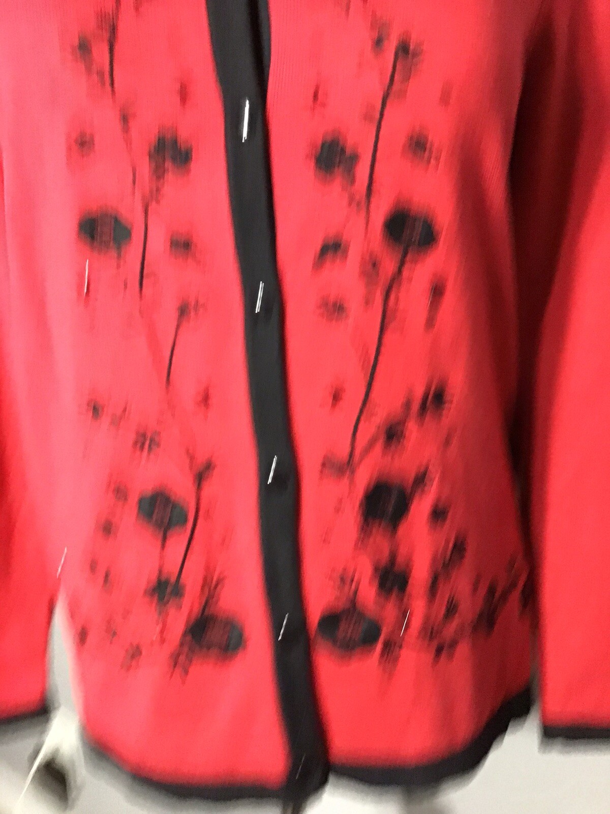 SERENGETI VINTAGE Floral Embroidered Cardigan,bead Accents Jewel Sz L Red