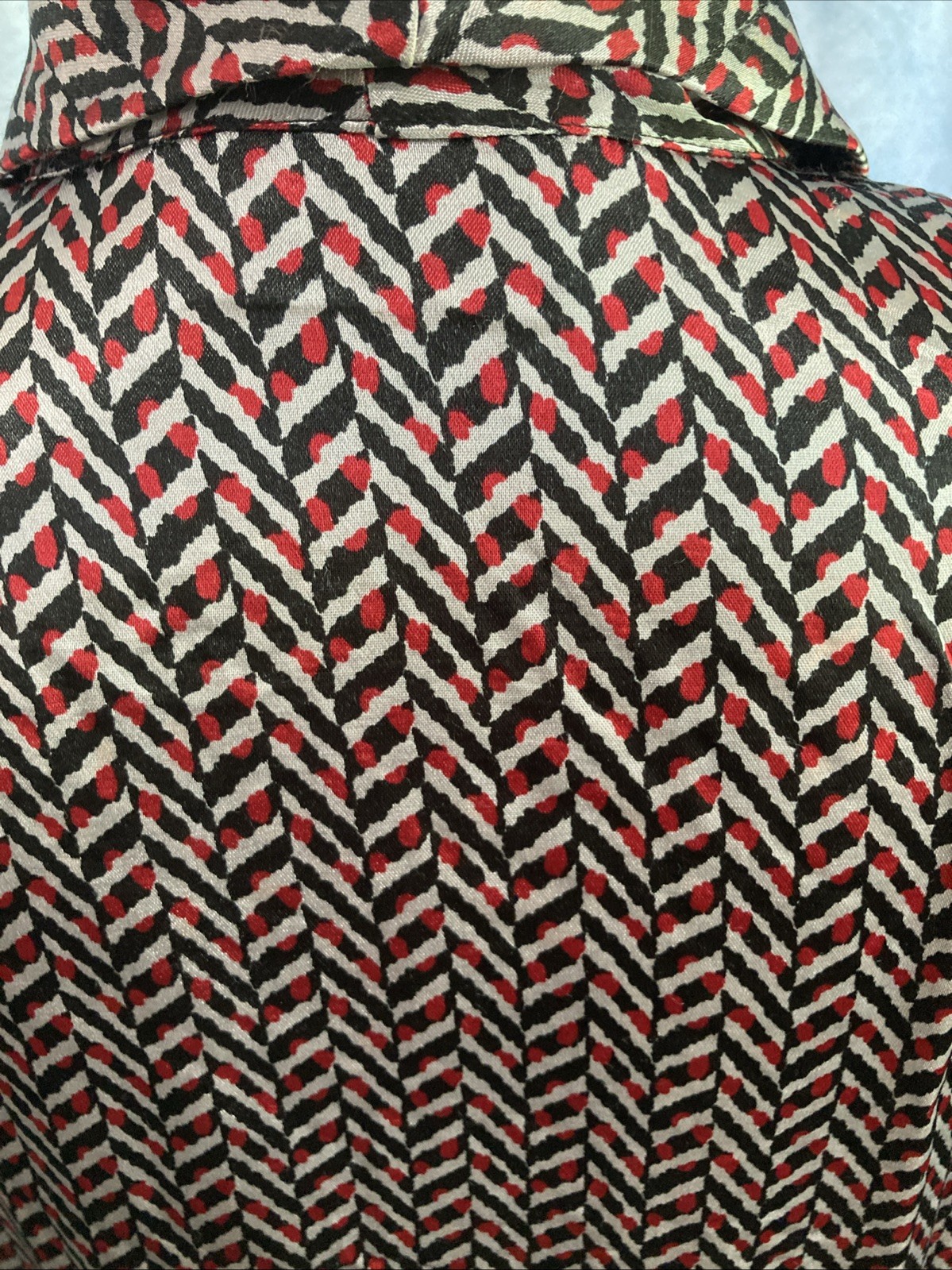 Vtg 80s 90s Gianni Rayon Satin Blouse Geometric Chevron Pads Shawl Collar 14 M