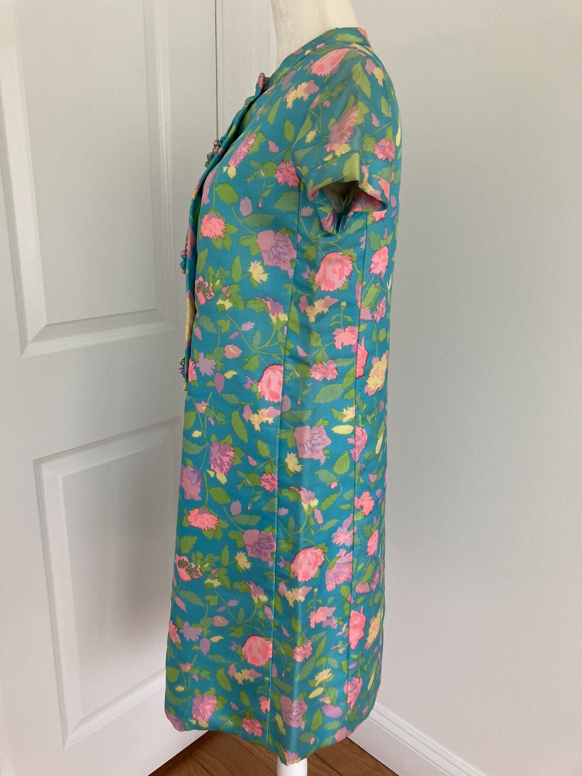 STUNNING! Vintage 60’s BERGDORF GOODMAN Silk Floral Custom Party Shift Dress 6-8