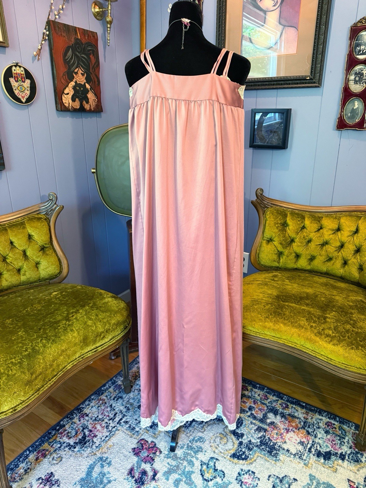 Vintage Corhan Noumair Pink Lace Nightgown Lounge Dress Slip Dress Size Small