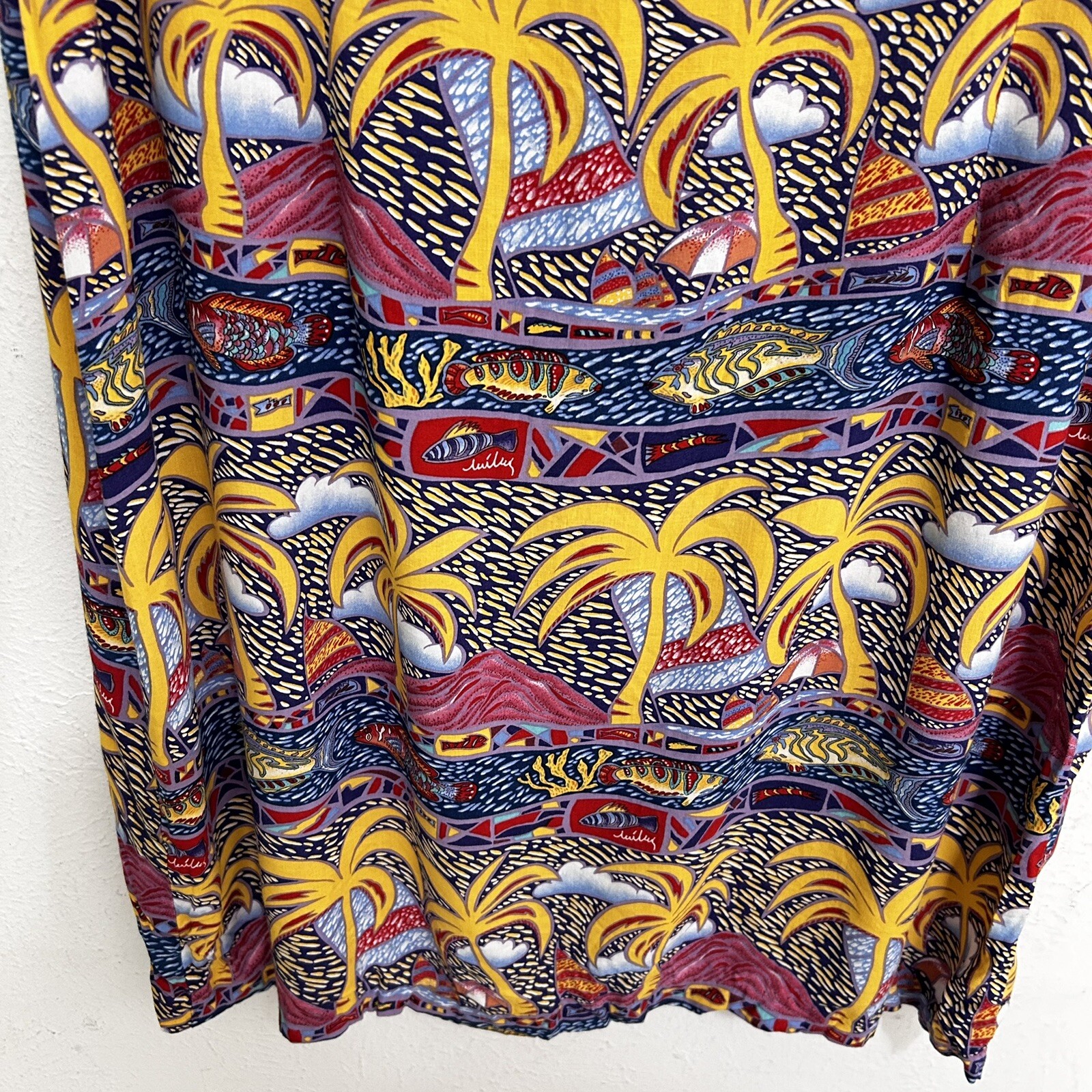 Reyn Spooner Miley Collection VTG Dress Hawaiian Fishes Palm Trees Aloha Size M