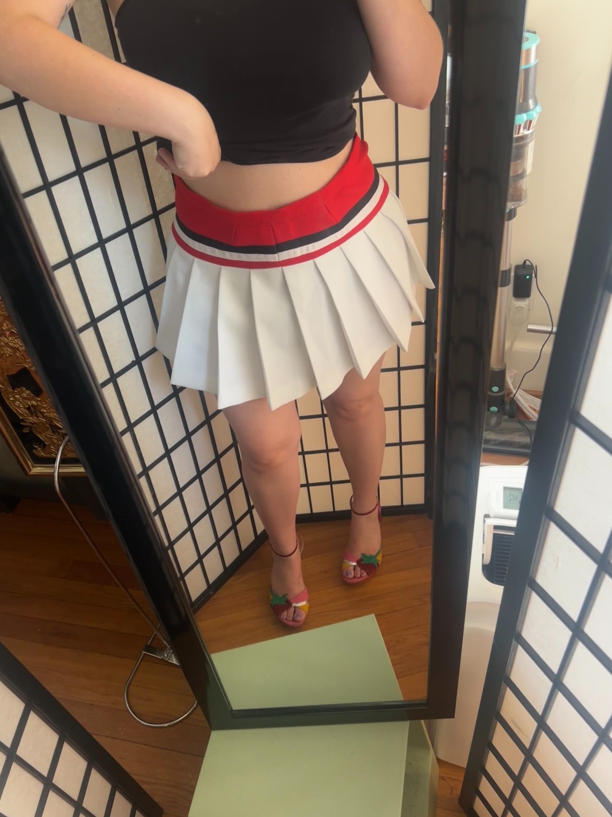 60s Mini Tennis Skirt (S) small white red vintage cheer womens preppy retro cute
