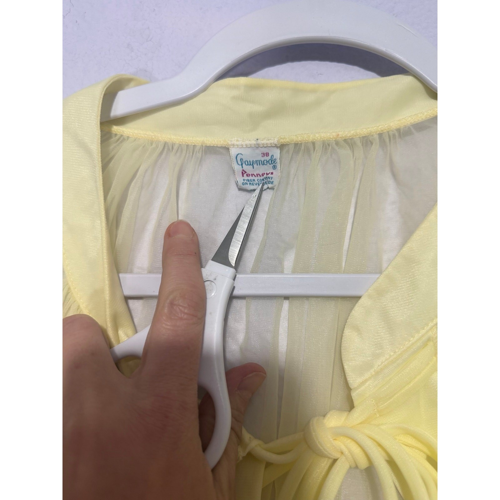 Vintage Gaymode Sheer Chiffon Robe Yellow 60s Floral Embroidered Coquette Bridal
