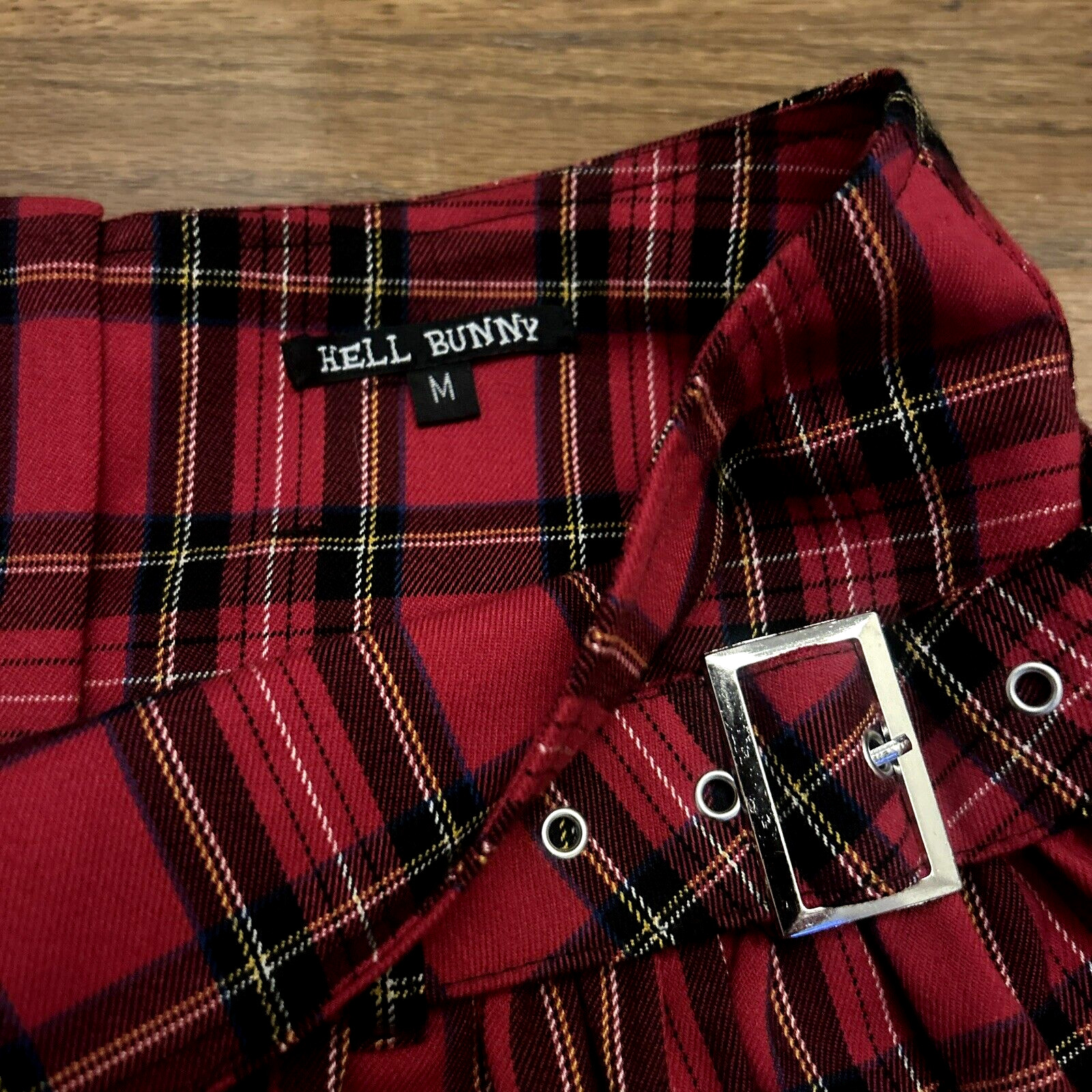 Vintage Y2K HELL BUNNY Goth Punk Buckle Tartan Plaid Tulle Mini Skirt Kilt M