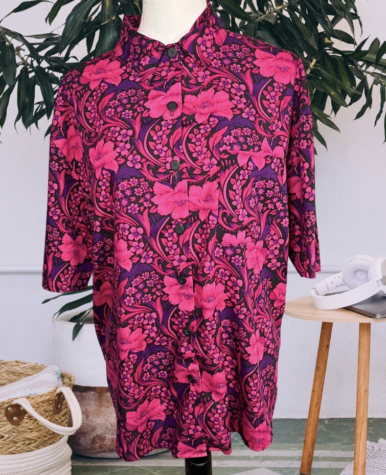 Vintage 70s 80s Floral Button Down Shirt 18W