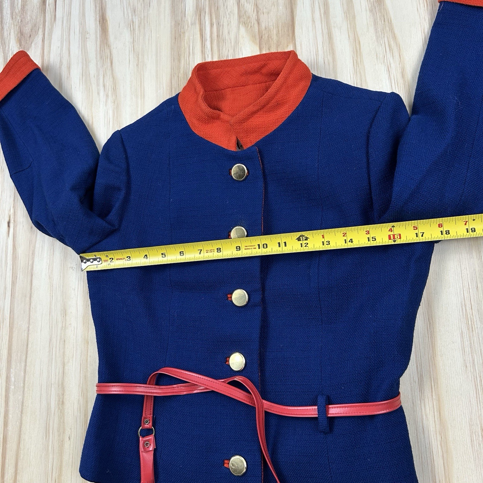 Barberini Women’s Vintage Unique Plaid Red and Blue Jacket Leather Tie Small
