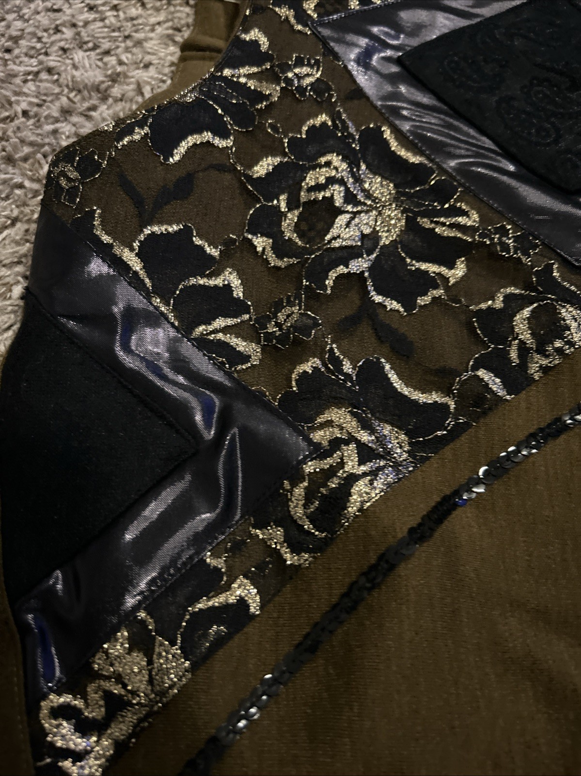 VTG Leadermode 2pc Skirt Set M Brown Gold Metallic 80s 90s Party Edgy