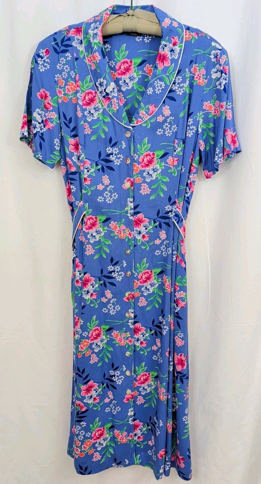 VTG 80’s 90’s ERIKA Maxi Dress Womens L Cottagecore Prairie Periwinkle Floral