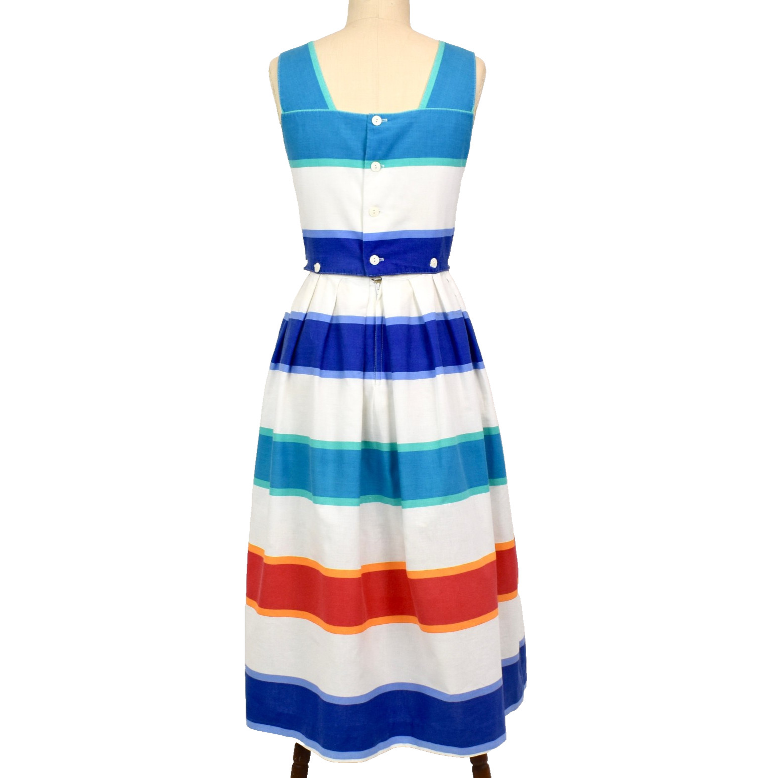 Vtg 70-80s LANZ Stripe Cotton Sundress Button Detail Midi Dress Set Size 7/8 S