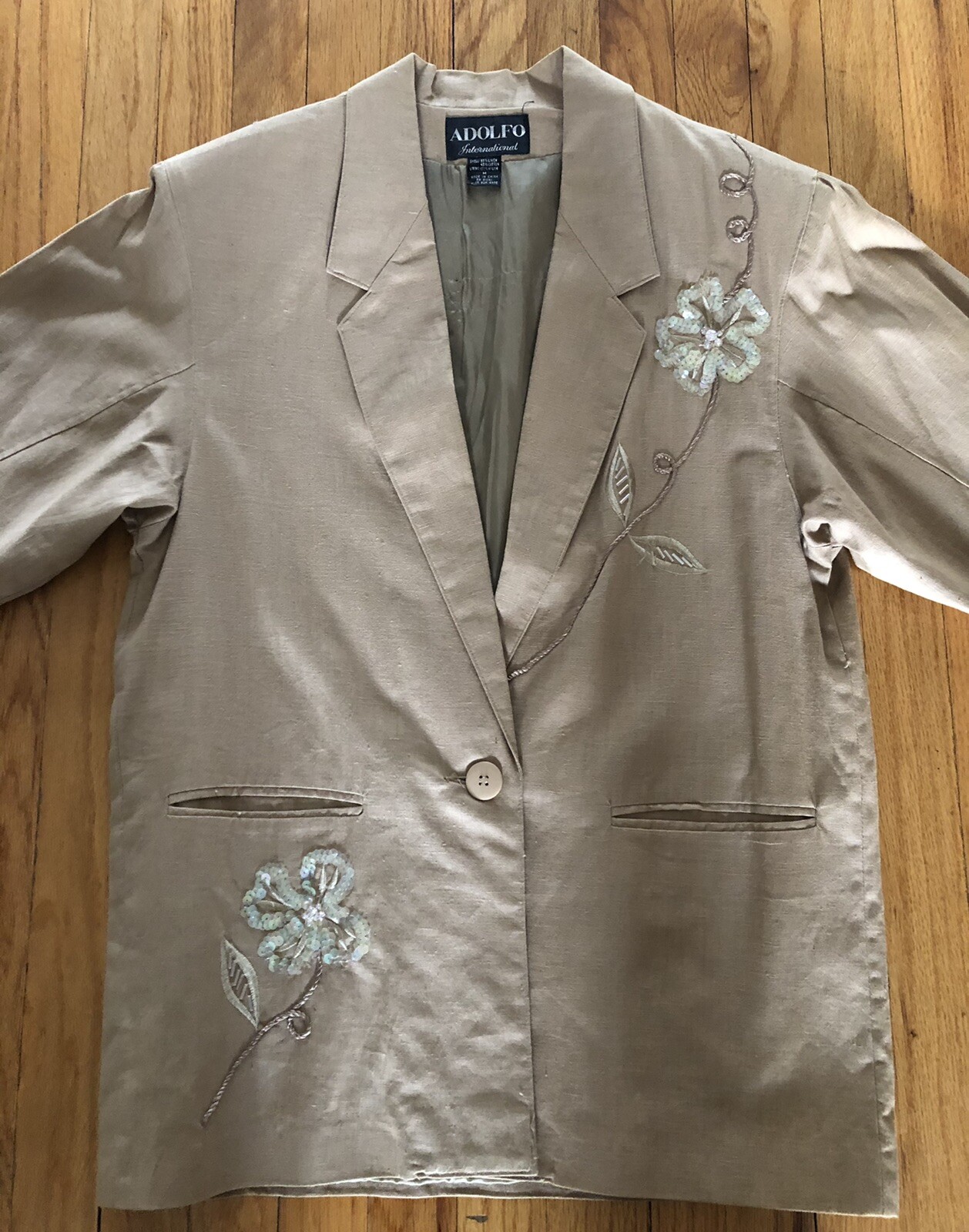 VINTAGE LINEN ADOLFO 80s PADDED EMBROIDERED WESTERN SEQUINS BLAZER JACKET SZ M