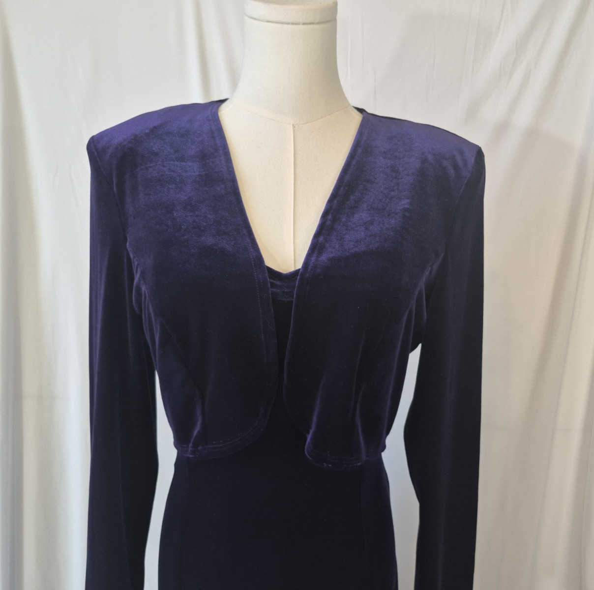 Vintage Y2K 90s ONYX Nite Purple Velvet Party Maxi Dress w/ Jacket US 8