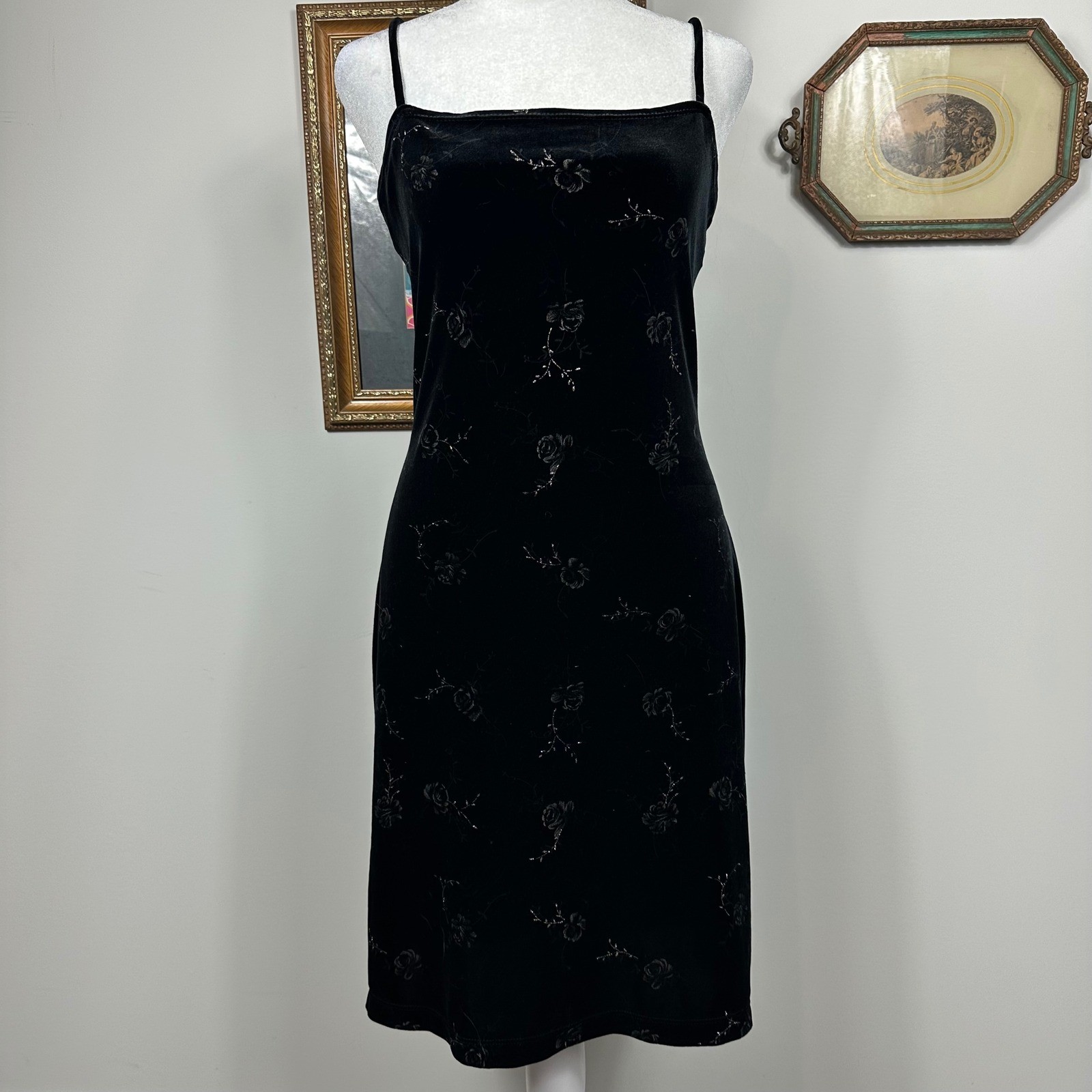 Vintage 90s Velvet Mini Dress Floral Glitter – SIZE M Whimsigoth Fairy Witchy