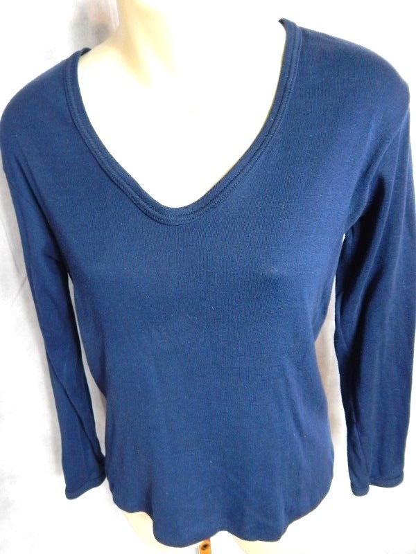 Vintage USA Sportique Navy Sport Thin Tee Shirt Blouse Northern Soul Mod Boho M