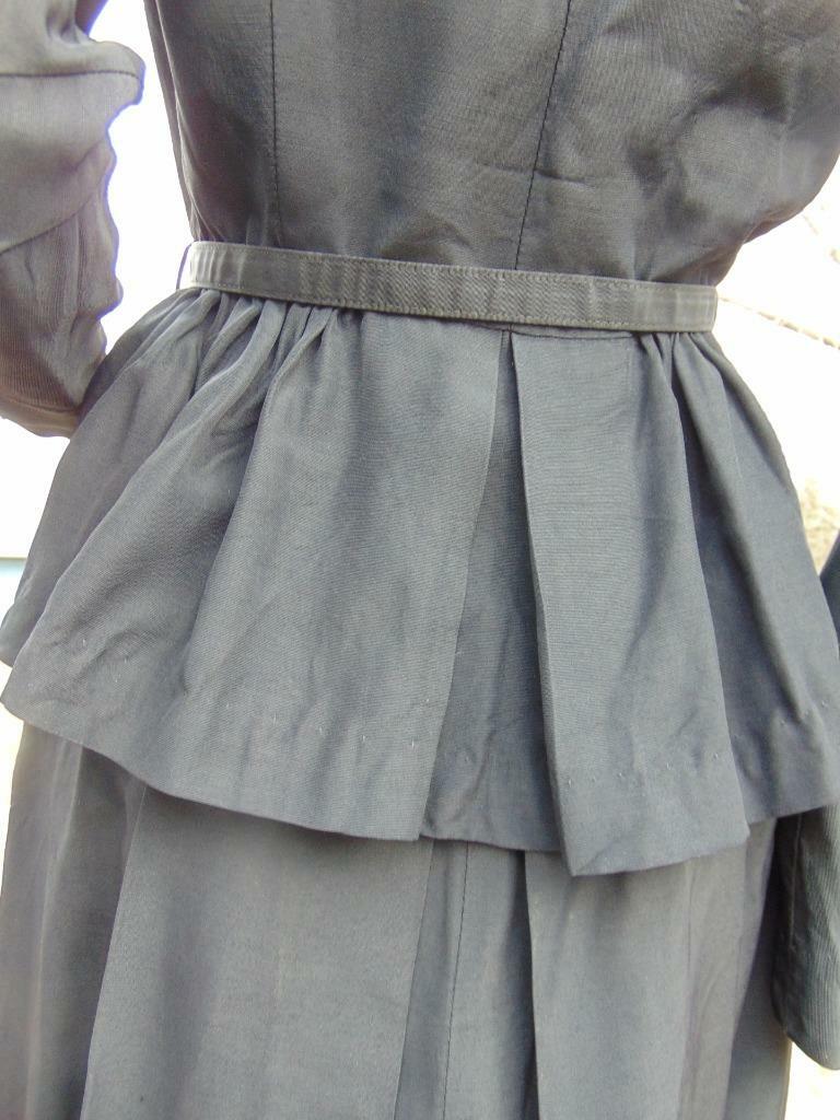 VTG 40S JUNE BENTLEY BLACK FAILLE & VELVET SKIRT SUIT BELTED JACKET 26W