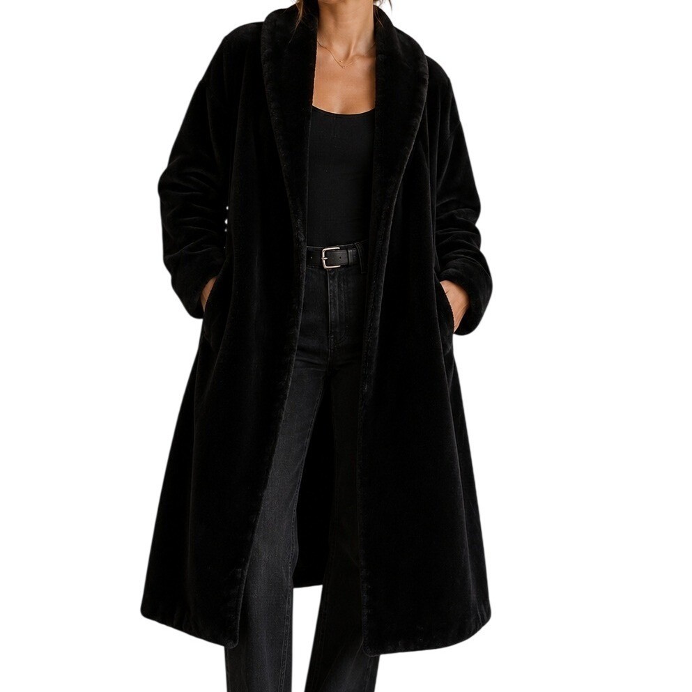 Bakella Career Girl Black Vintage Faux Fur Coat WOMENS L