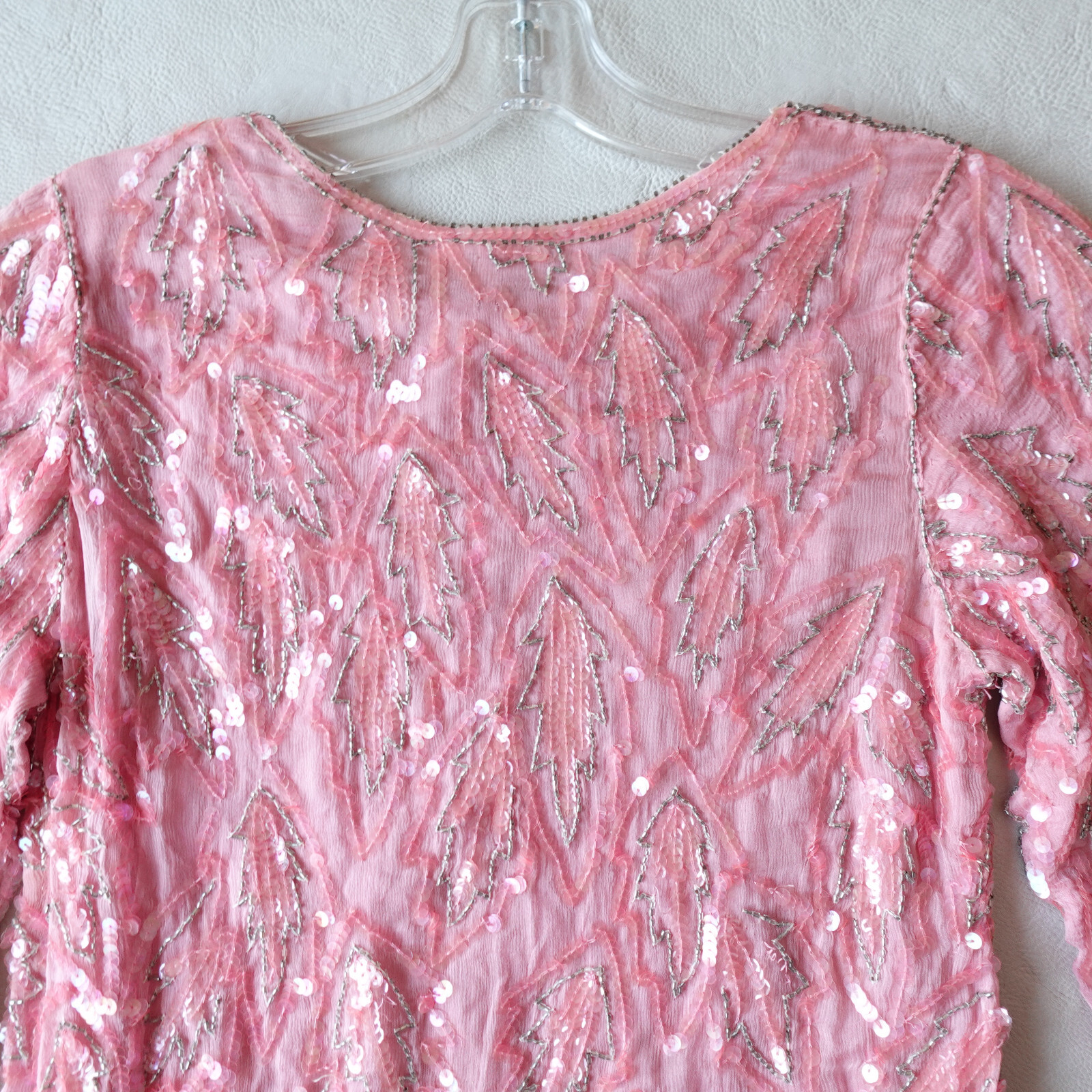 Vintage India Silk Beaded Sequin Dress Pink Party Cocktail Evening Retro