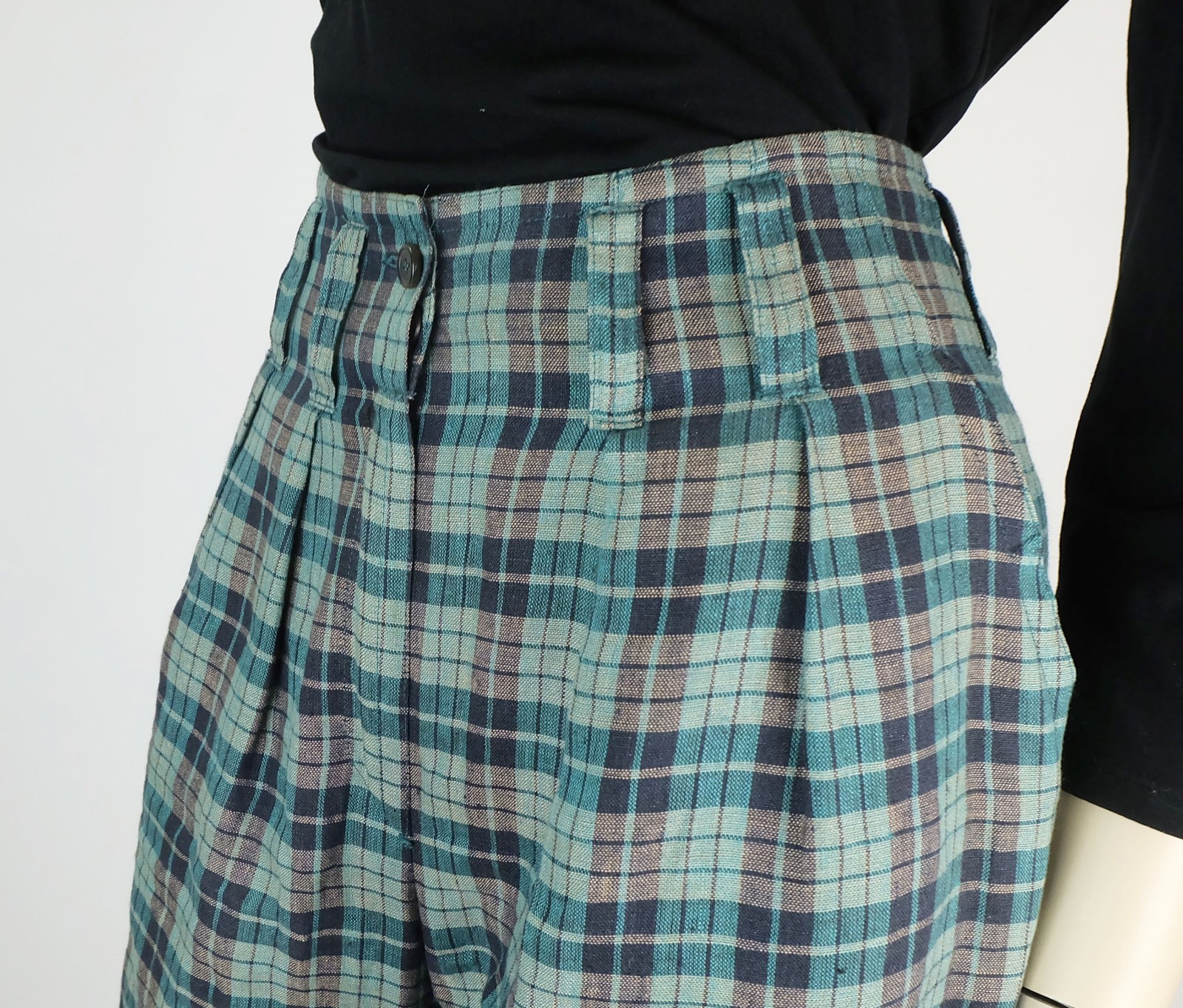 1980s jil sander plaid linen trousers waist pleats size 38 high waist