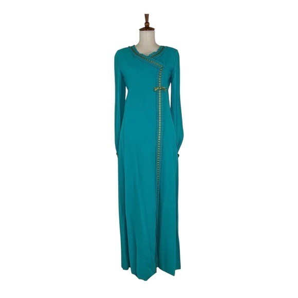 60s Vintage Maxi Dress Women’s S Long Sheer Sleeve Goddess Hippie Chic Bohemian