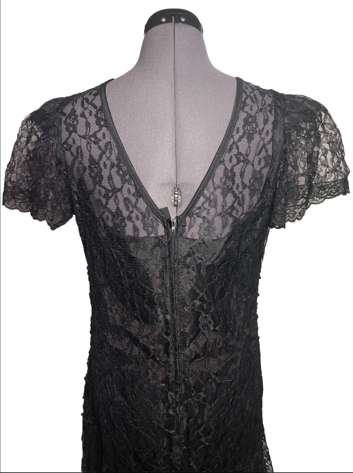 Vtg 90s Goth Lace Sequin Dress Black Witchy Whimsygoth Witchy 39-33-39 DAMAGED M