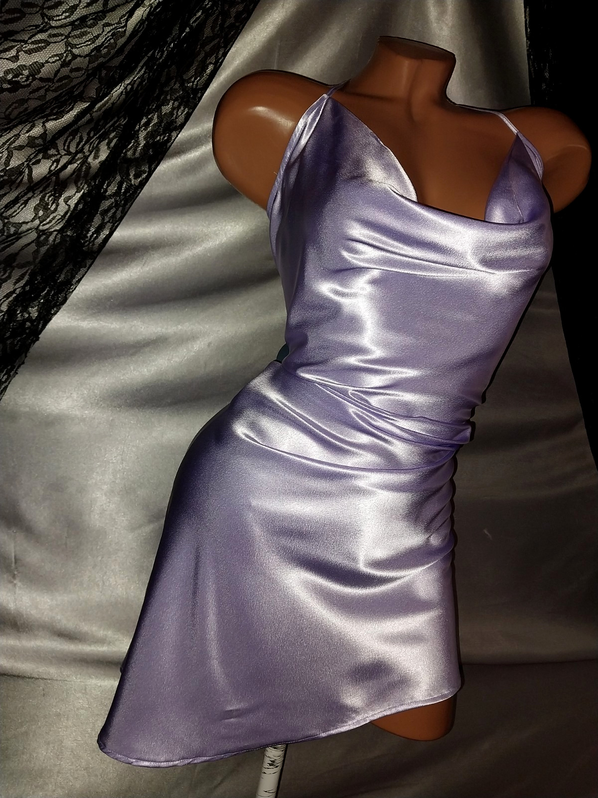 VTG SATIN SHINY PURPLE LOW BACK COWL NECK NEGLIGEE IMPORT F WEST ESQUE 3X DRESS