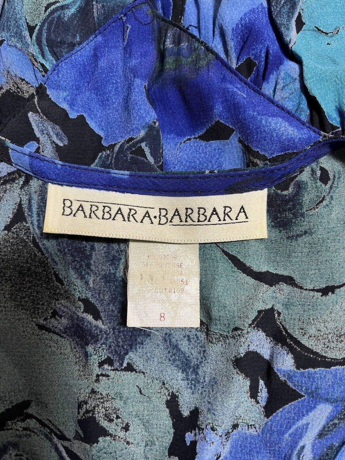 Vintage Barbara Barbara Women’s Floral Blue Ruffle Secretary Dress Size 8