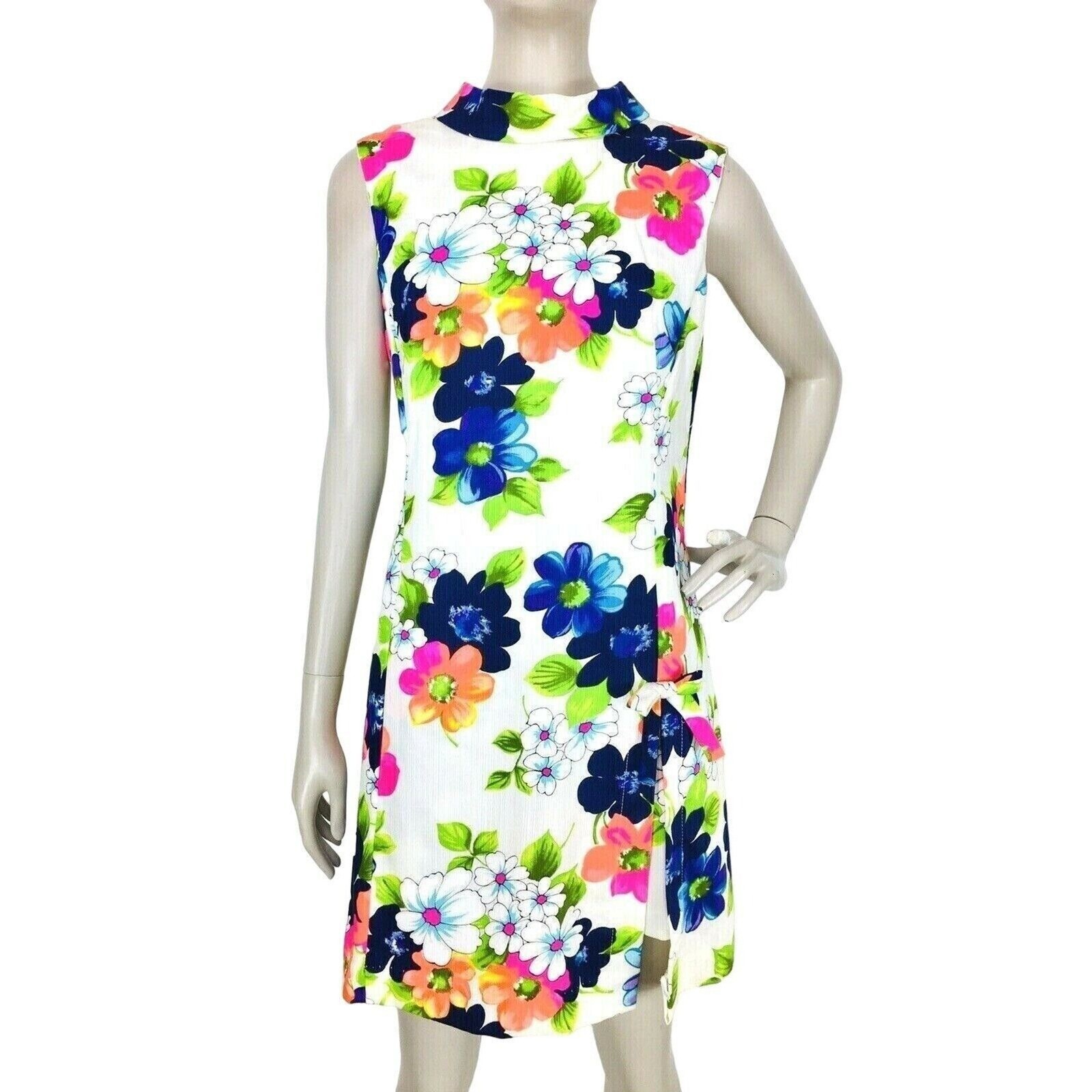 Vintage 60s Janet Lynn MOD Colorful Floral S/M Romper Shorts Mini Dress NOS