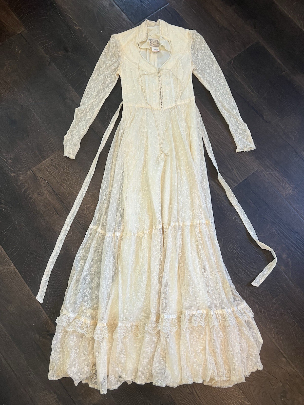 Vintage 70s Gunne Sax Bridal Romantic Lace Wedding Dress Gown Renaissance Sz 7